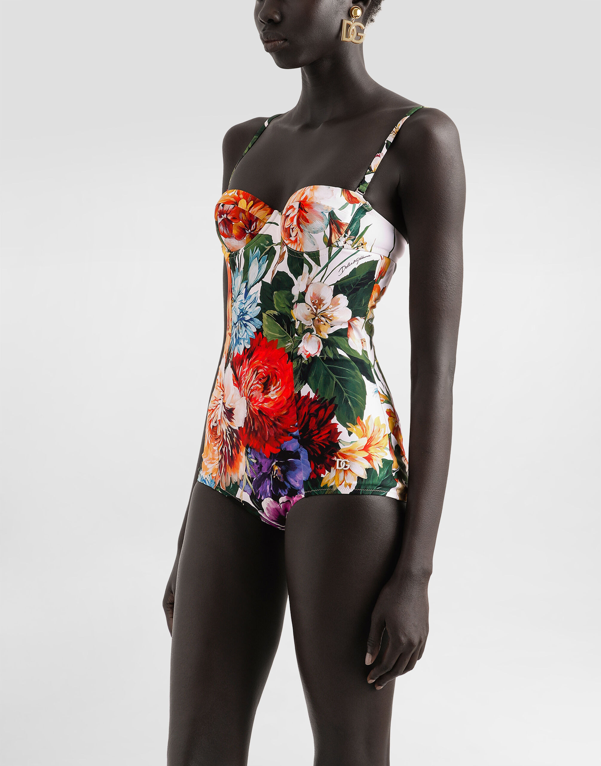 flower-print padded one-piece swimsuit - 2