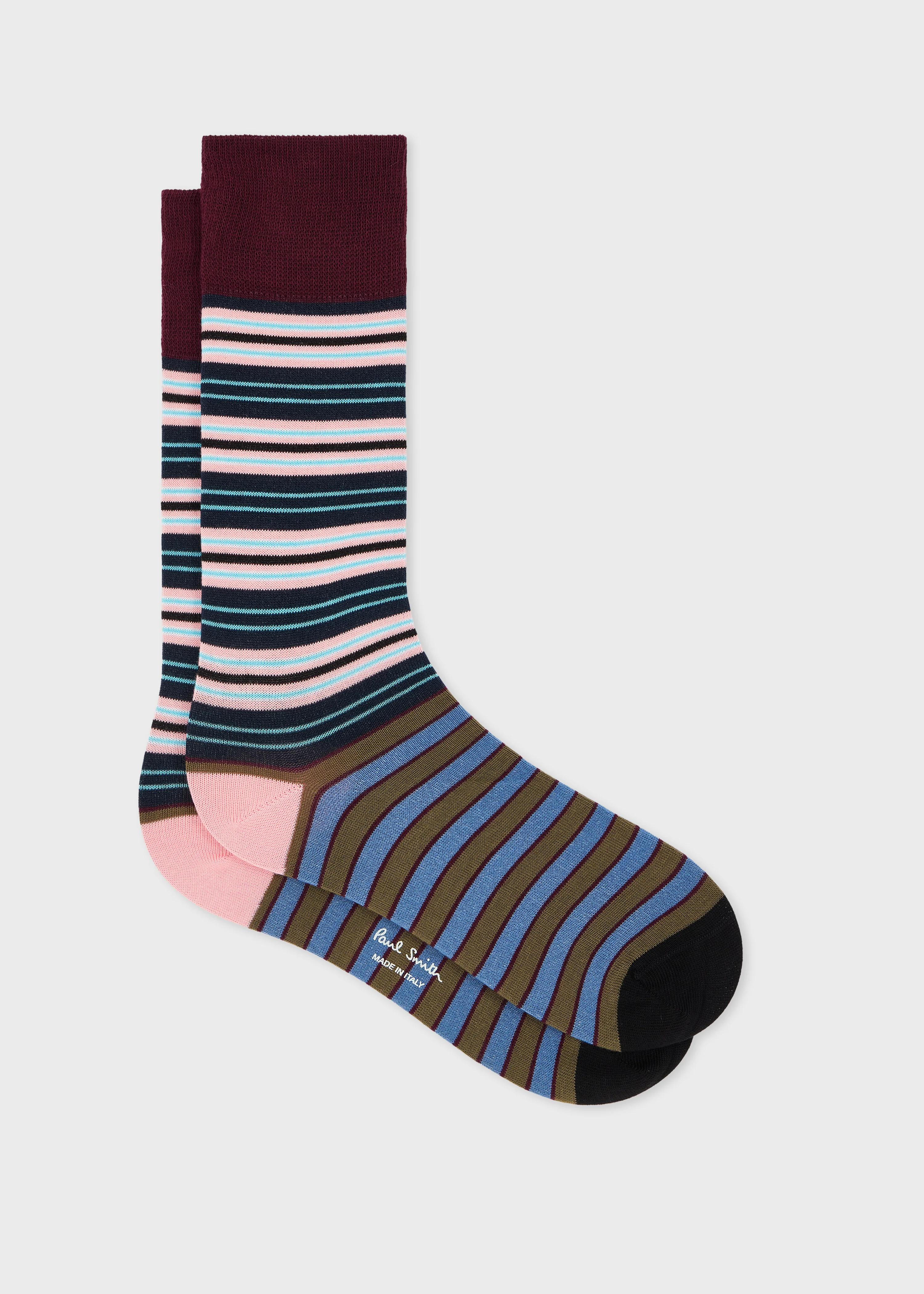 Navy and Green Mixed Stripe Socks - 1