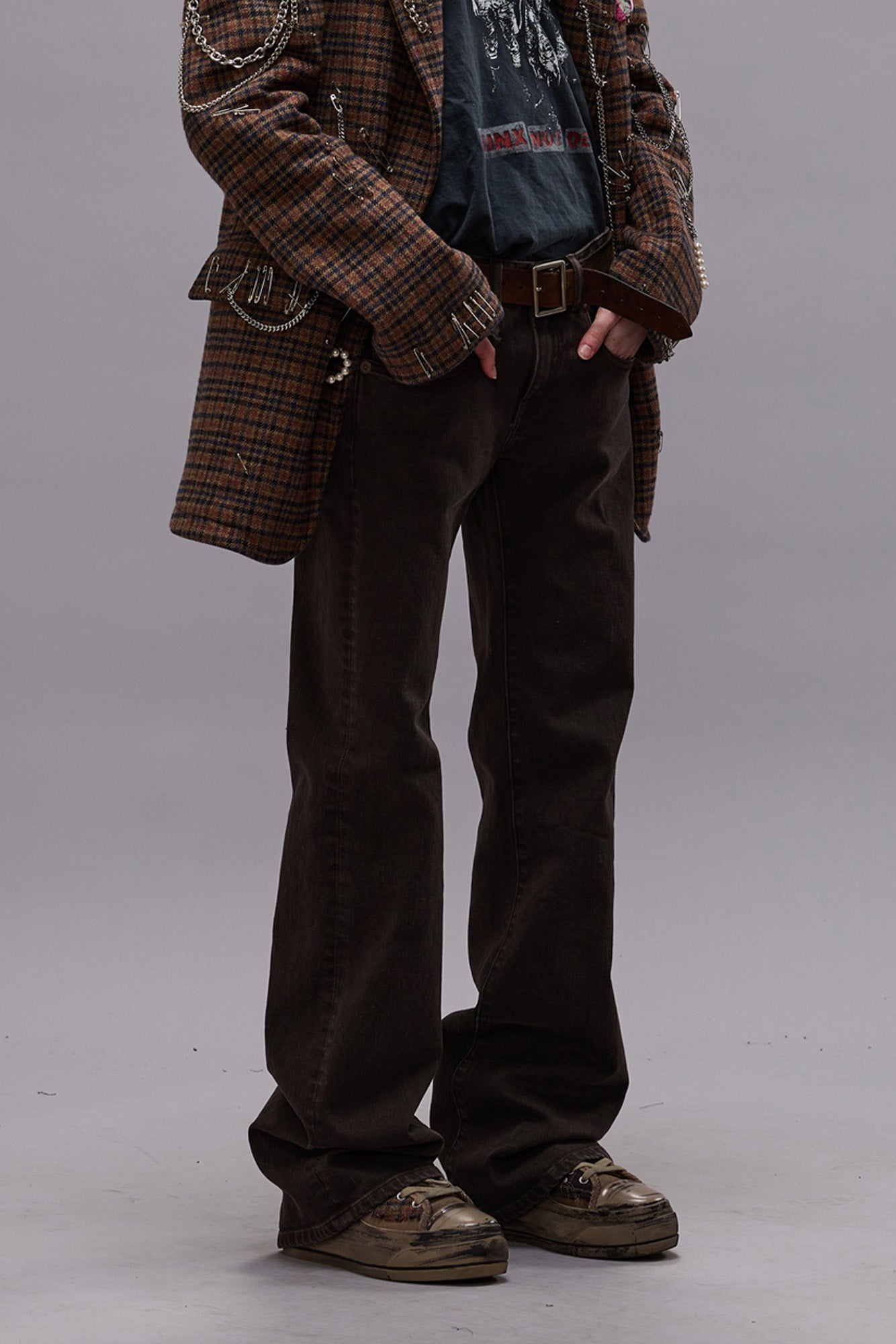 R13 BOY FLARE - CHOCOLATE BROWN STRETCH - R13 | REVERSIBLE