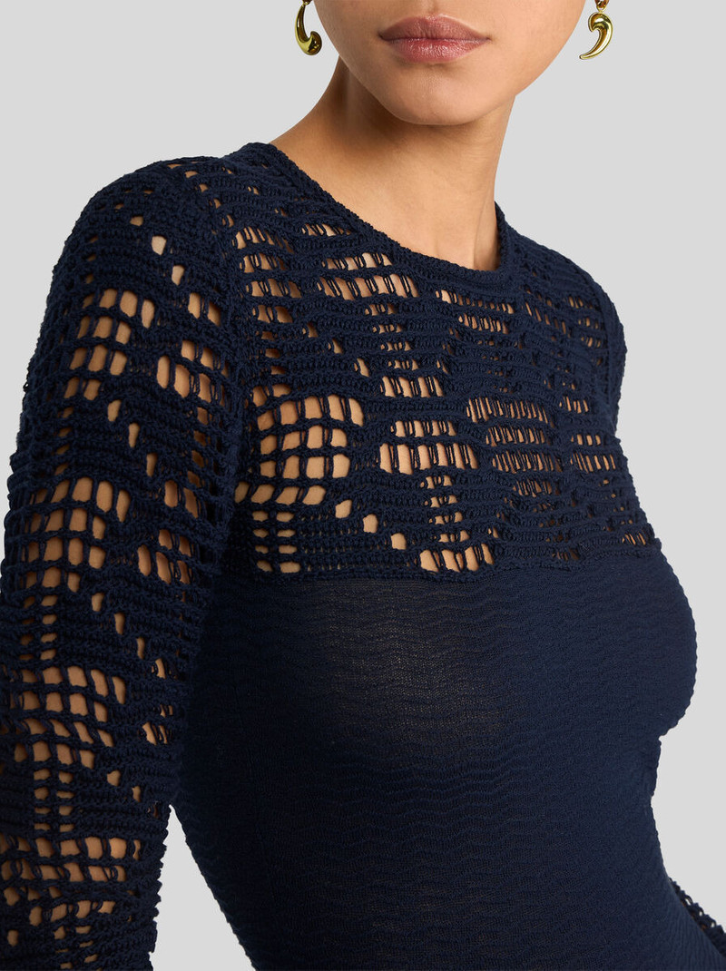 LONG COTTON DRESS WITH CROCHET-EFFECT INSERT 2