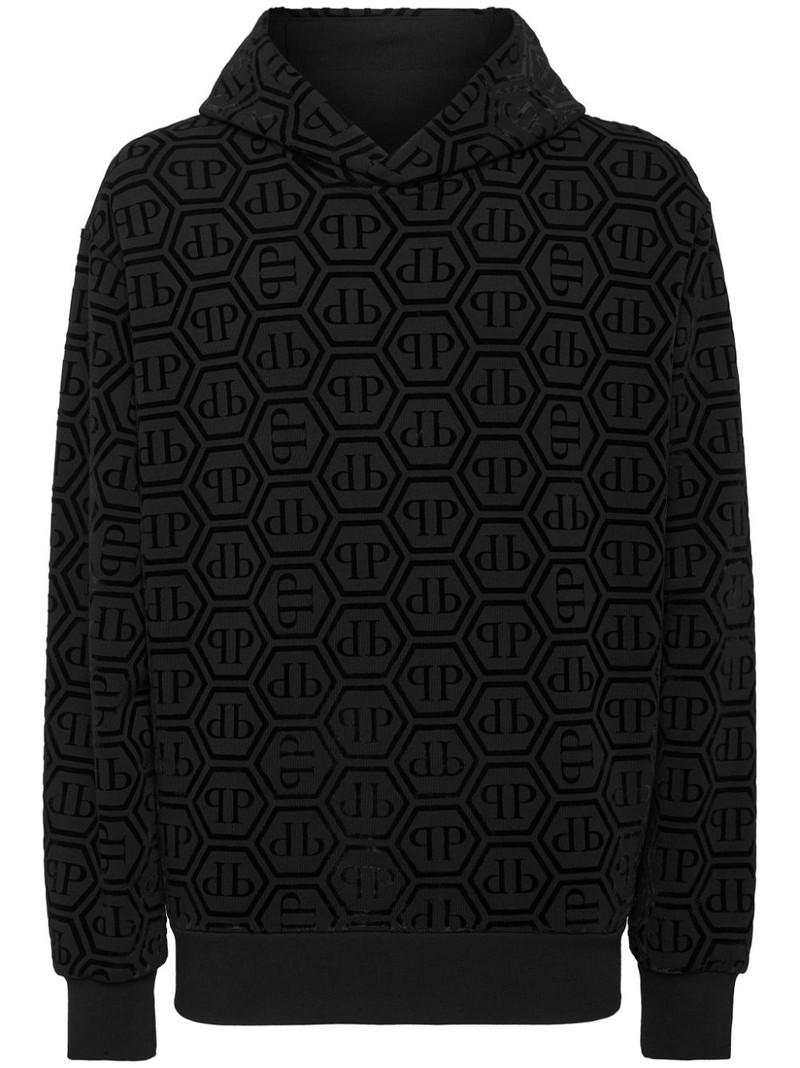 logo-flocked long-sleeve hoodie 1