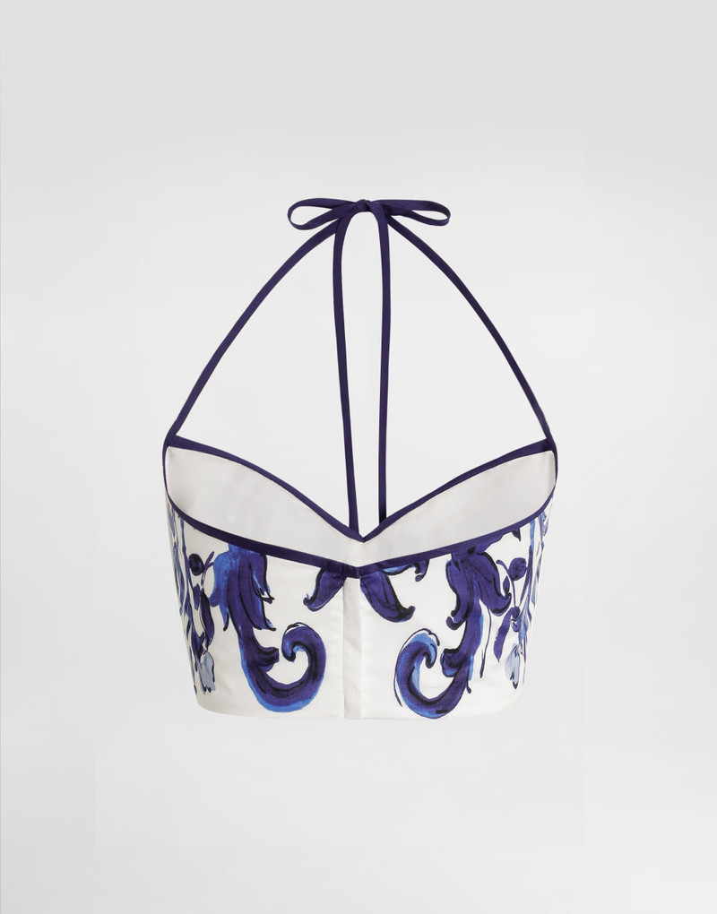 Dolce & Gabbana Majolica-print cotton satin top outlook