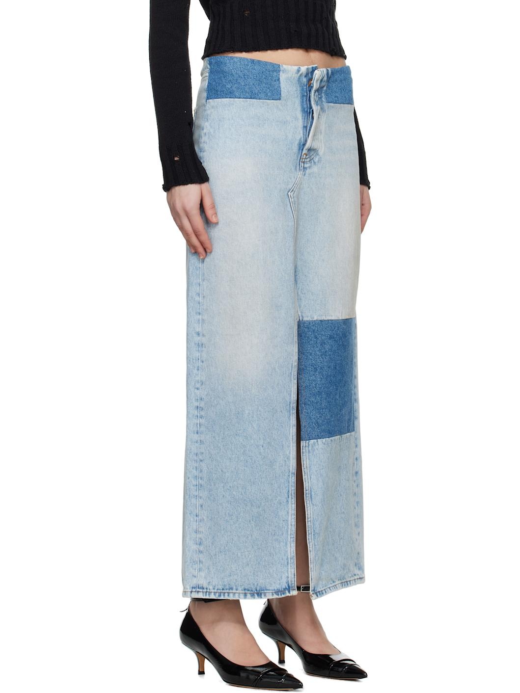 Blue Paneled Denim Maxi Skirt - 2