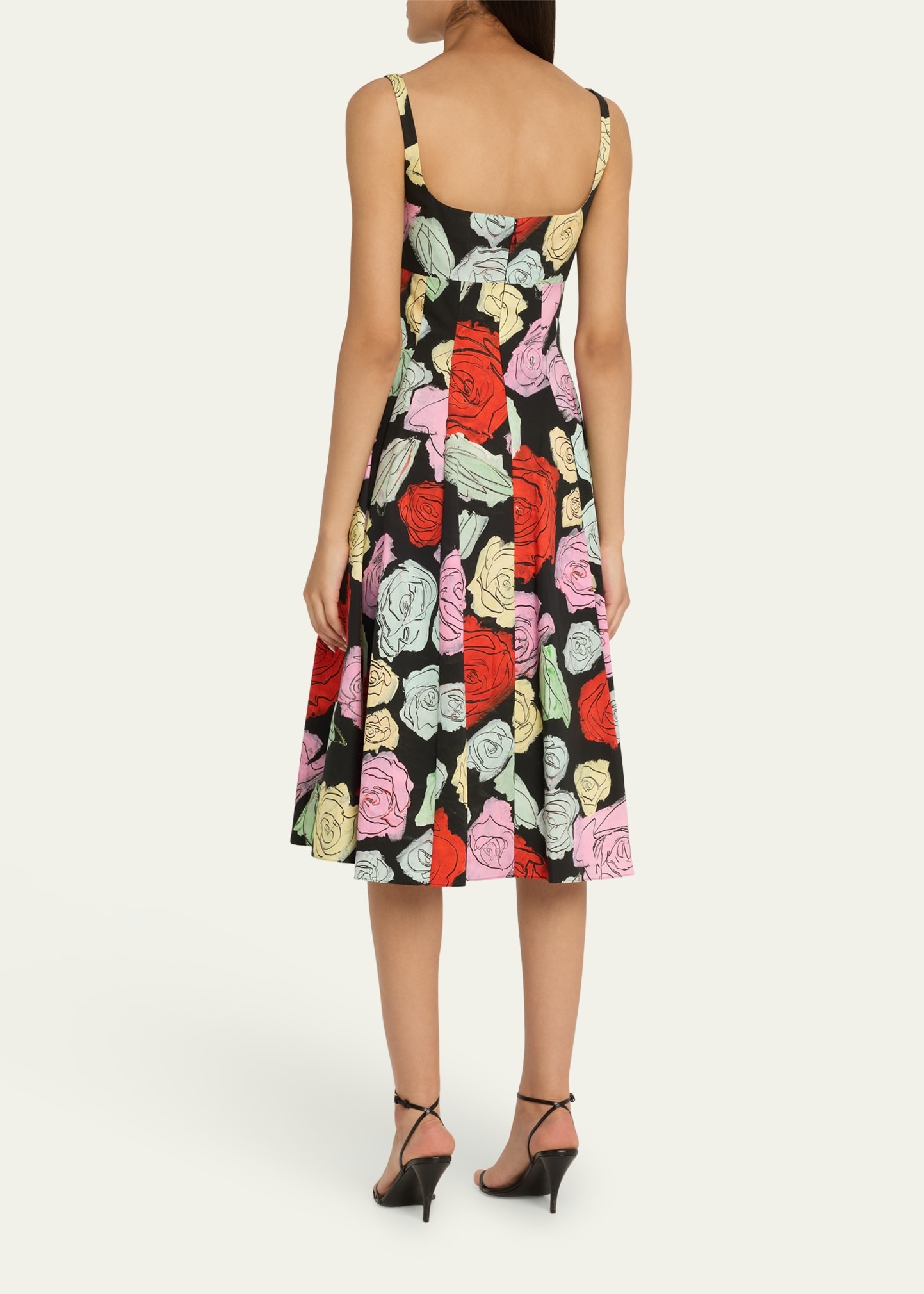 Sleeveless Rose-Print Cotton Poplin Midi Dress - 3