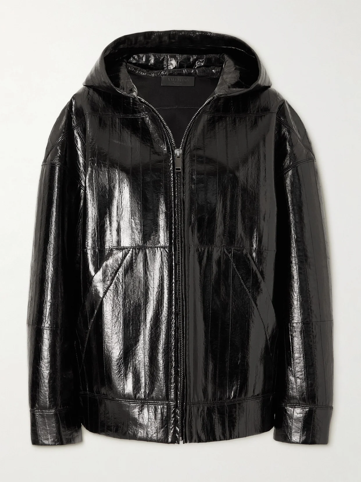 Oversized Glossed-leather Hooded Jacket - 1