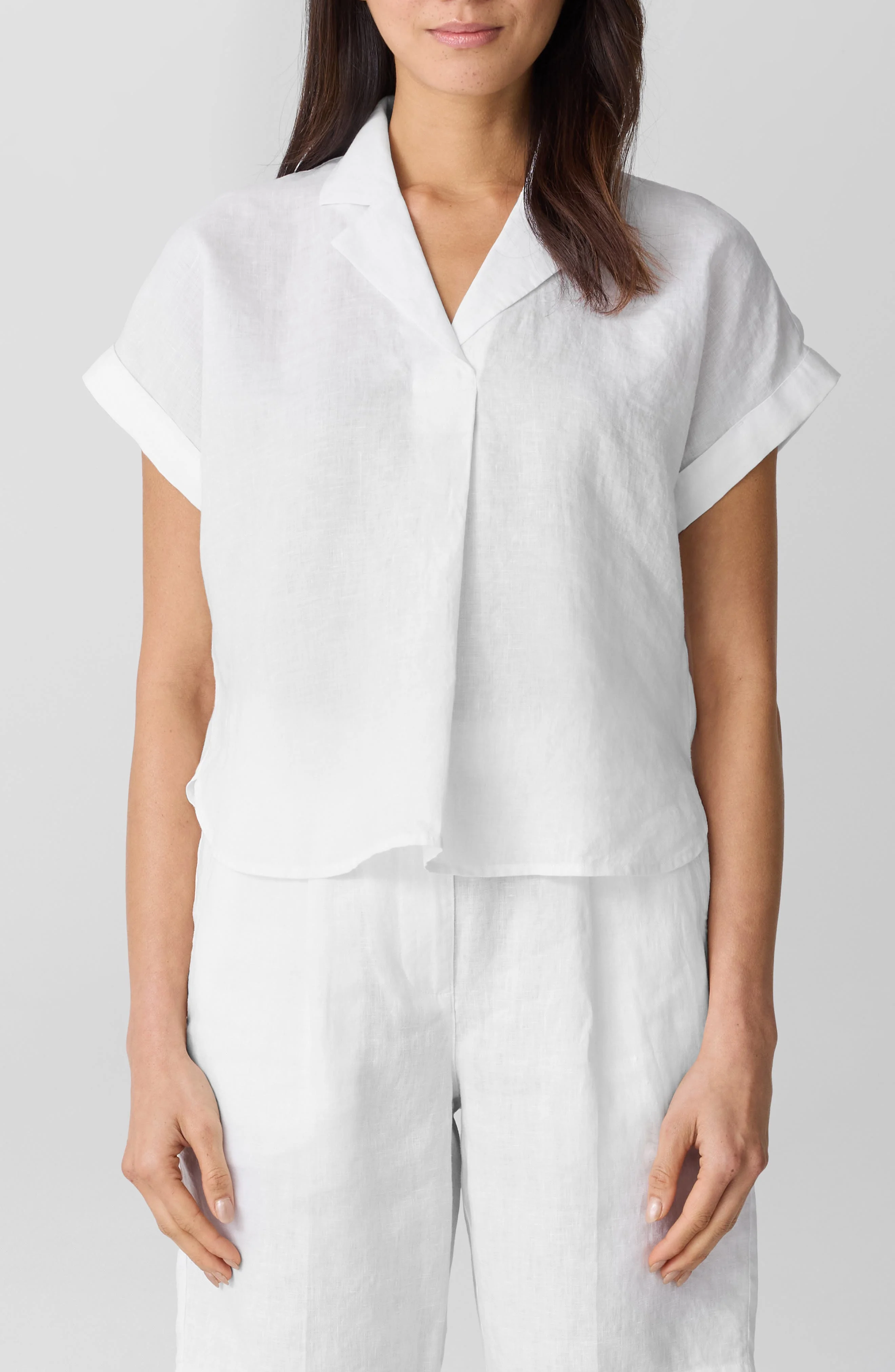 Eileen Fisher Notched Collar Organic Linen Top in White at Nordstrom - 1