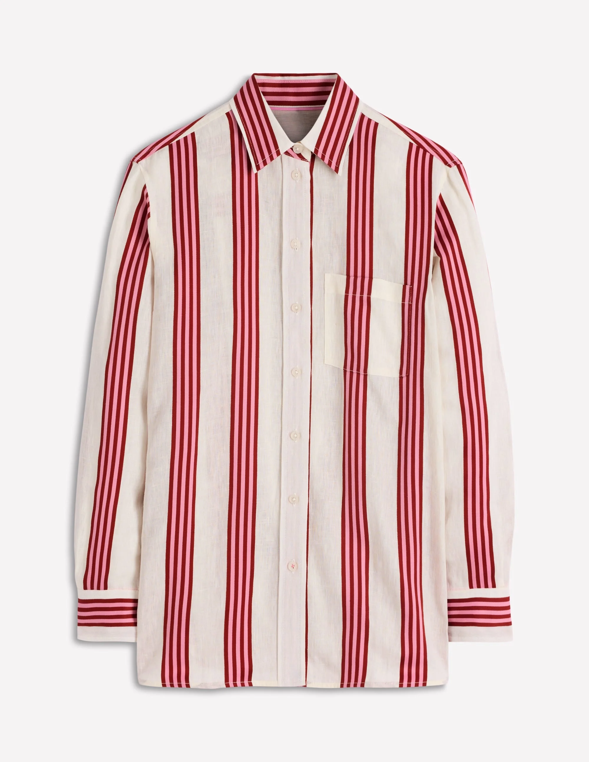 Sadie Relaxed Linen Shirt-Ivory, Brown, Pink Stripe - 1