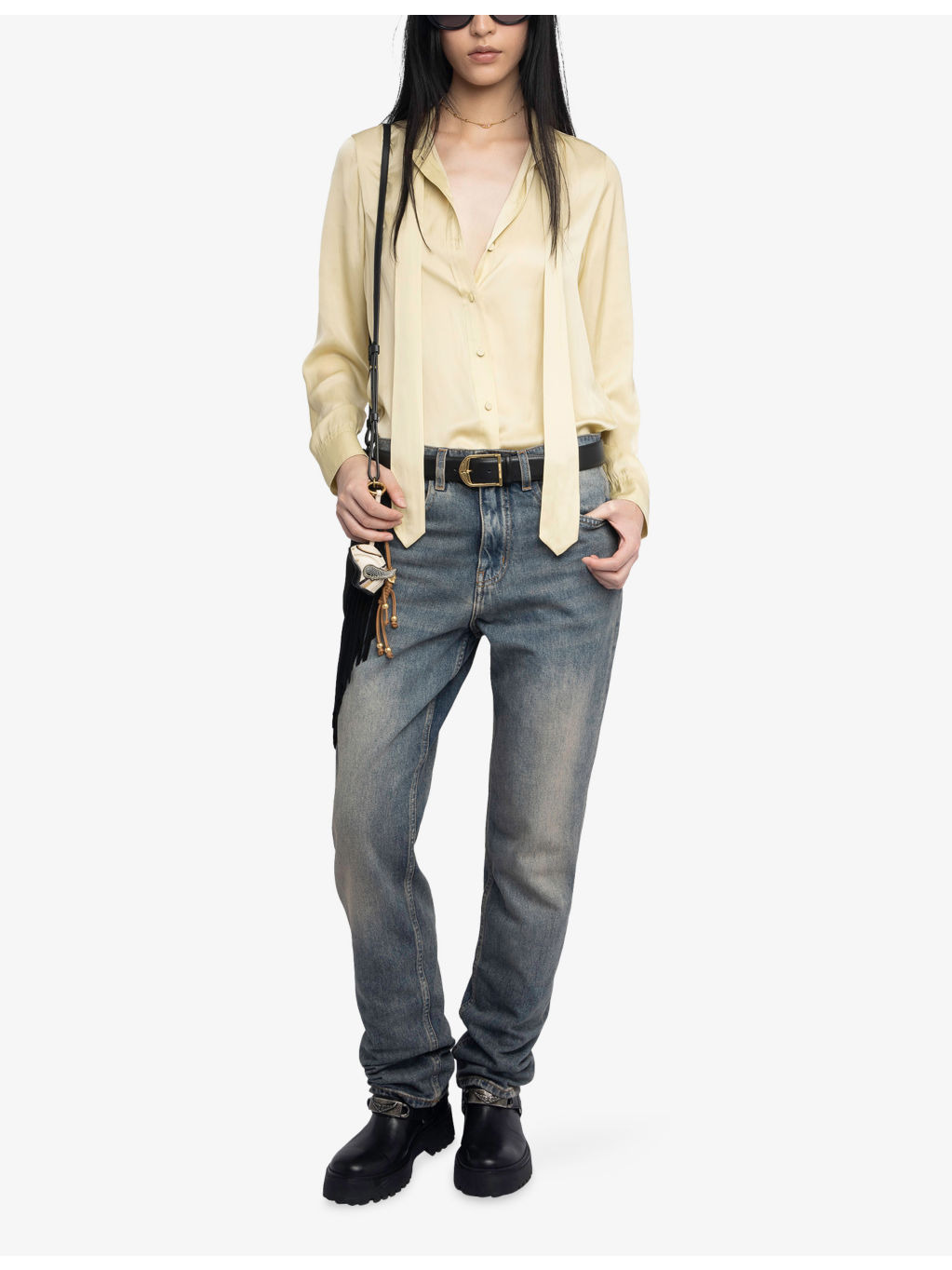 Tulba Tie-Neck Satin Shirt - 2