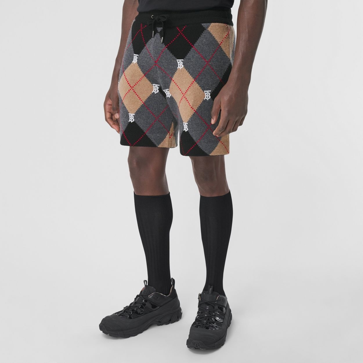 Monogram Motif Argyle Intarsia Wool Cashmere Shorts - 5