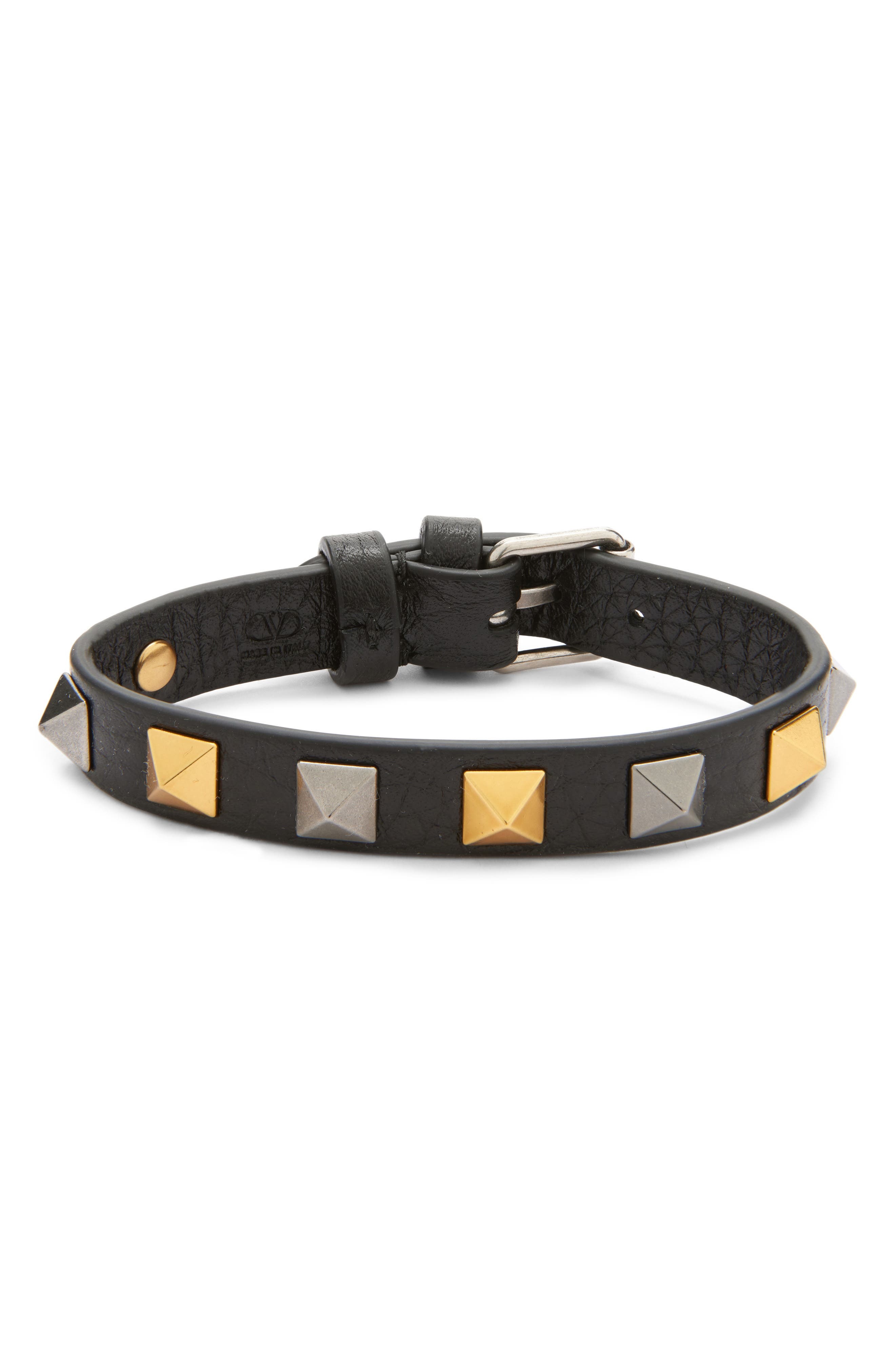 Valentino Garavani Men's Rockstud Leather Bracelet in Black at Nordstrom - 1