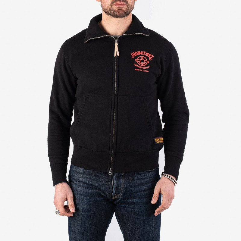 Iron Heart IHSW-60-BLK Printed 14oz Ultra Heavyweight Loopwheel Cotton Zip Up Sweater - Black outlook
