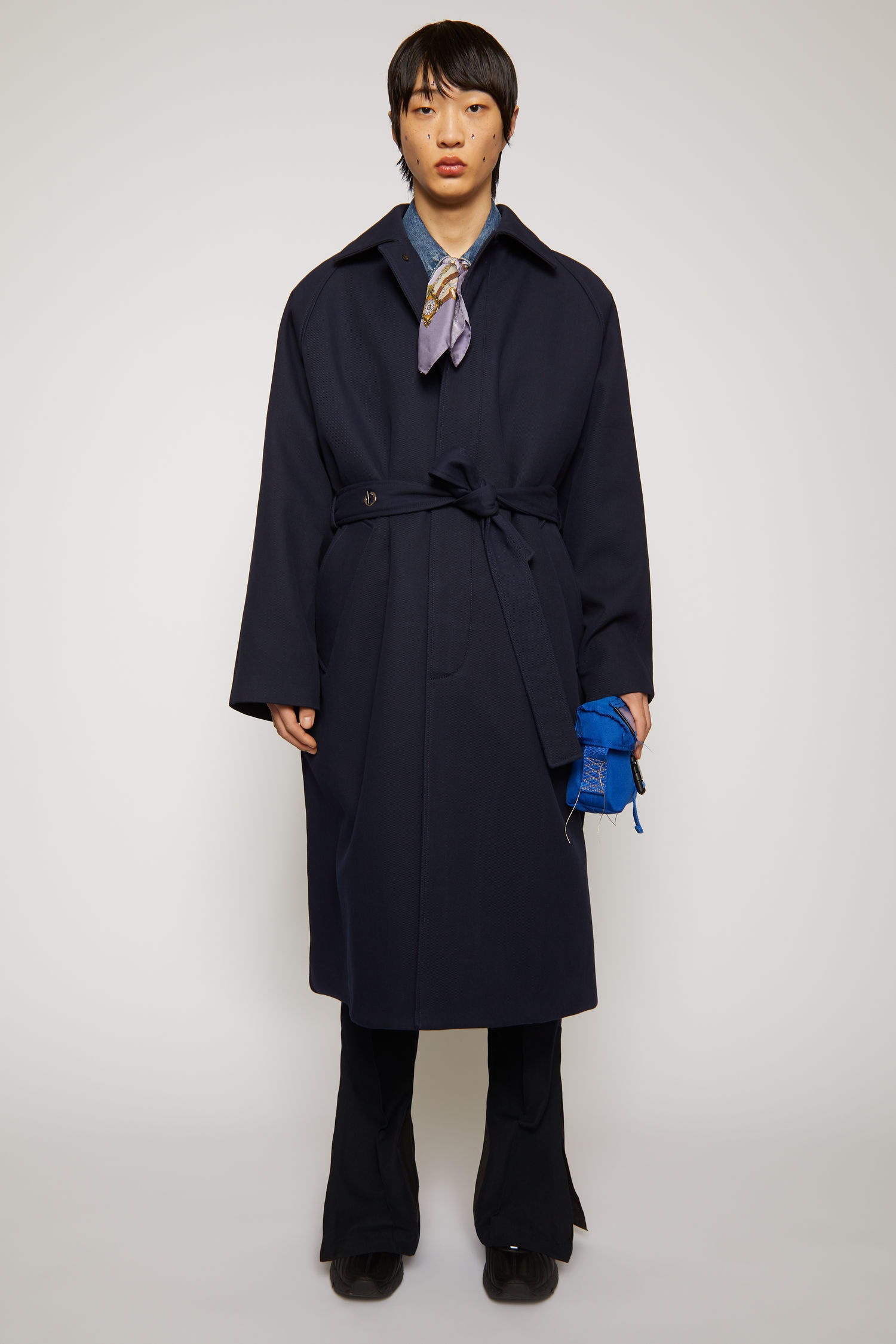 Oversized twill trench coat navy - 2