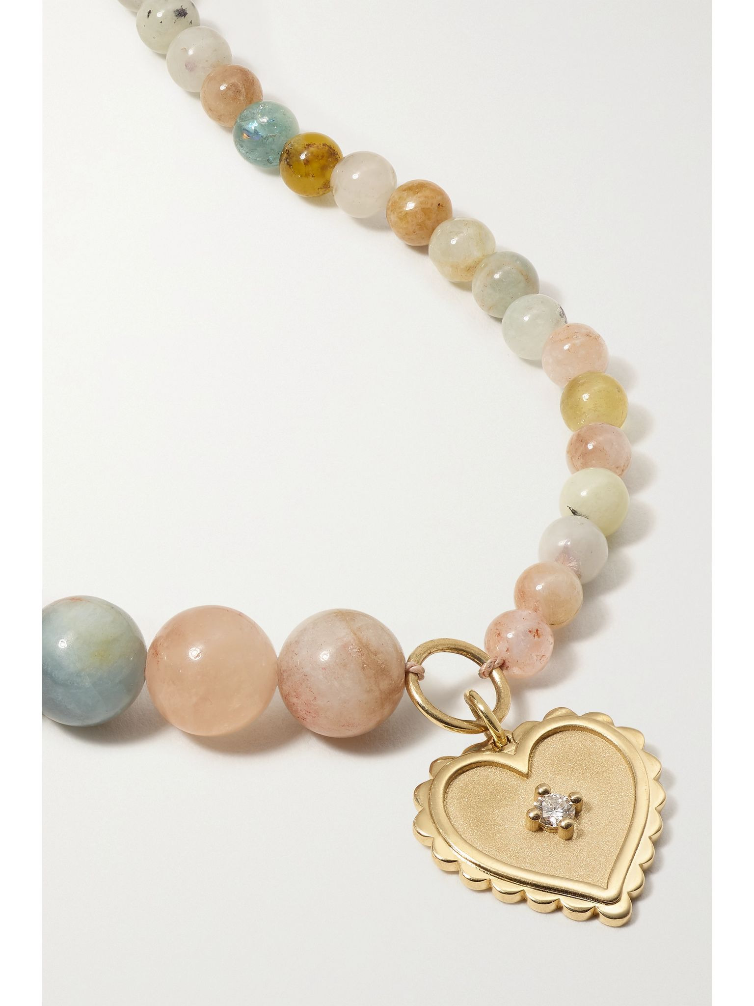 Large Scallop Heart 14-karat gold, morganite and diamond necklace Baby pink - 4