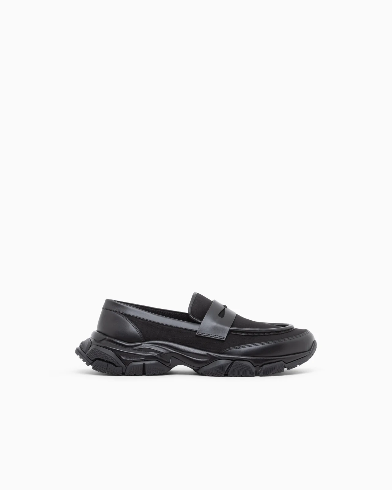 LOAFERS IN LEATHER AND NYLON WITH A RUBBER SOLE - 1