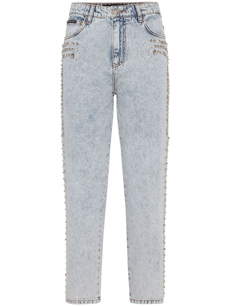 logo-patch cotton tapered jeans 1
