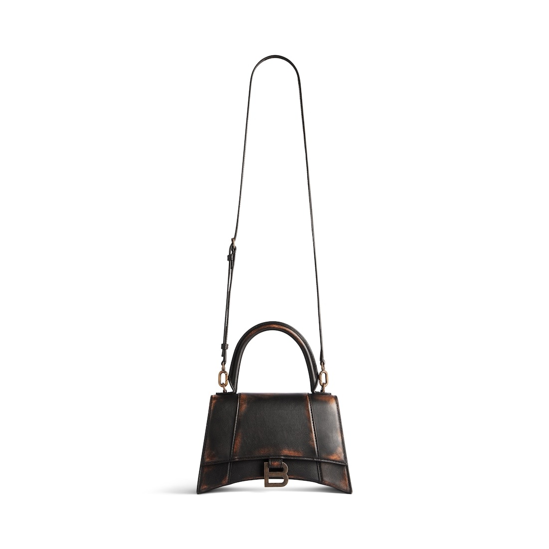 Women's Hourglass Small Handbag Used Effect in Brown - 4