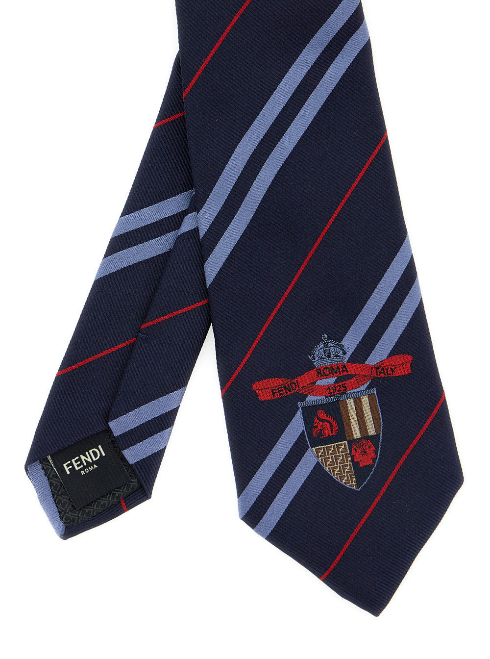 Fendi Men Blue Tie With Logo Detail On The Front And All-Over Striped Motif In Silk Man - 3