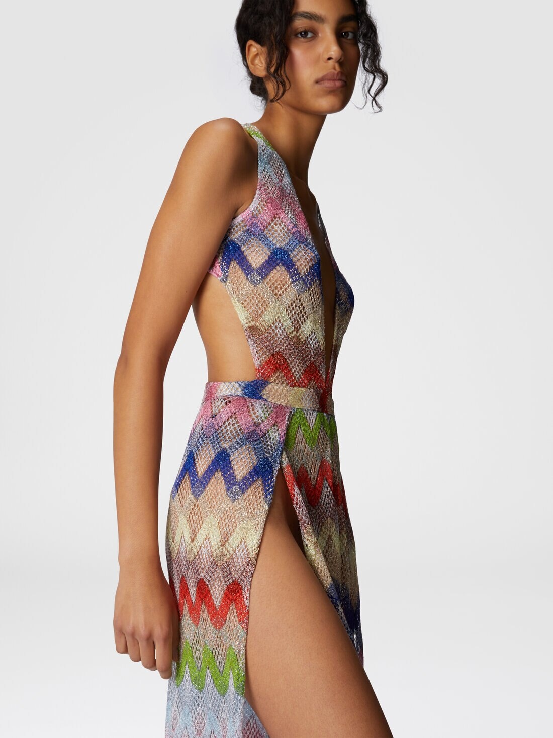 Long jumpsuit in viscose and mesh blend - 4