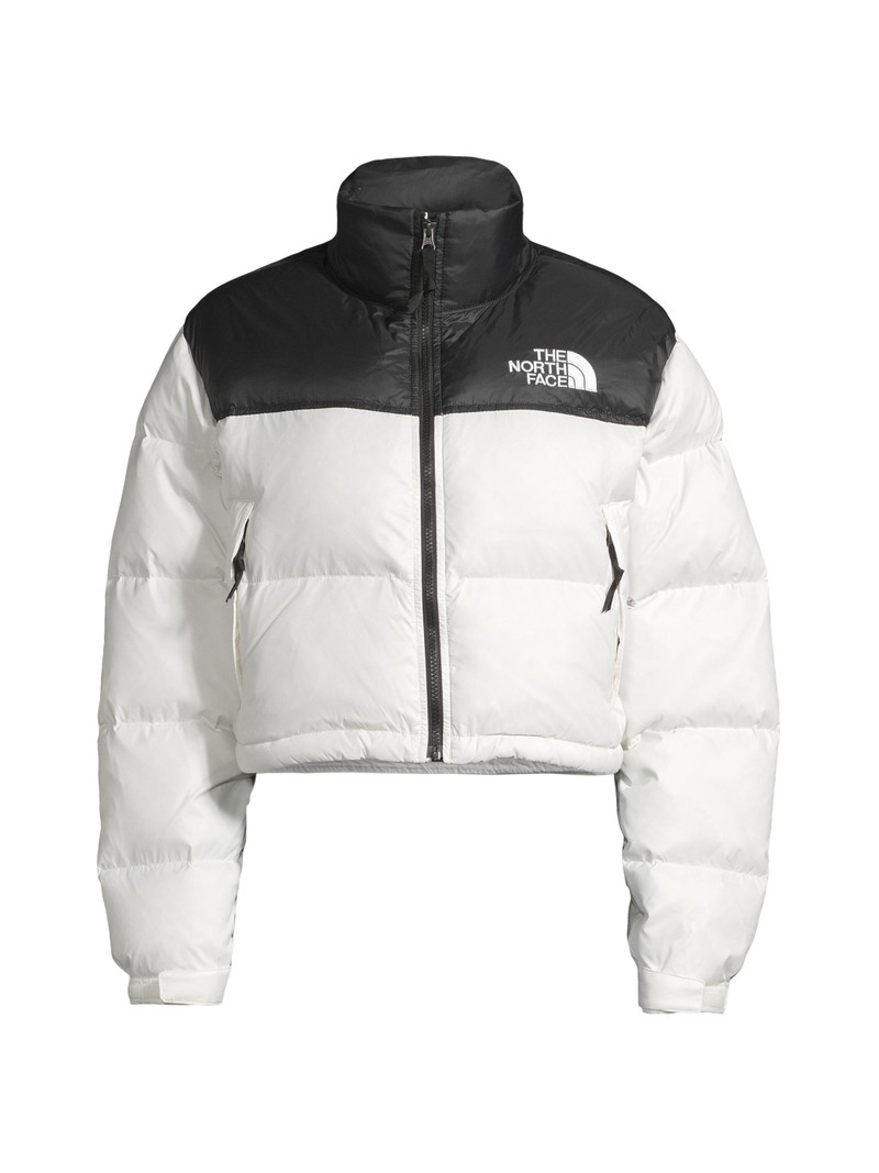 Women's Nuptse Cropped Down Puffer Jacket - Gardenia White Black 1