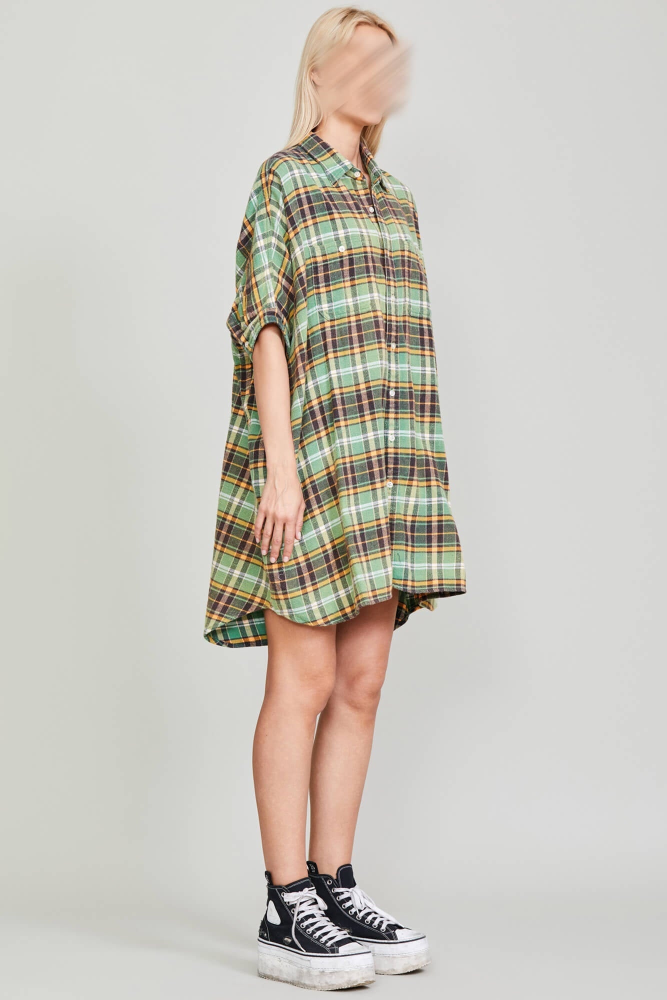 OVERSIZED BOXY SHIRTDRESS - GREEN PLAID - 3