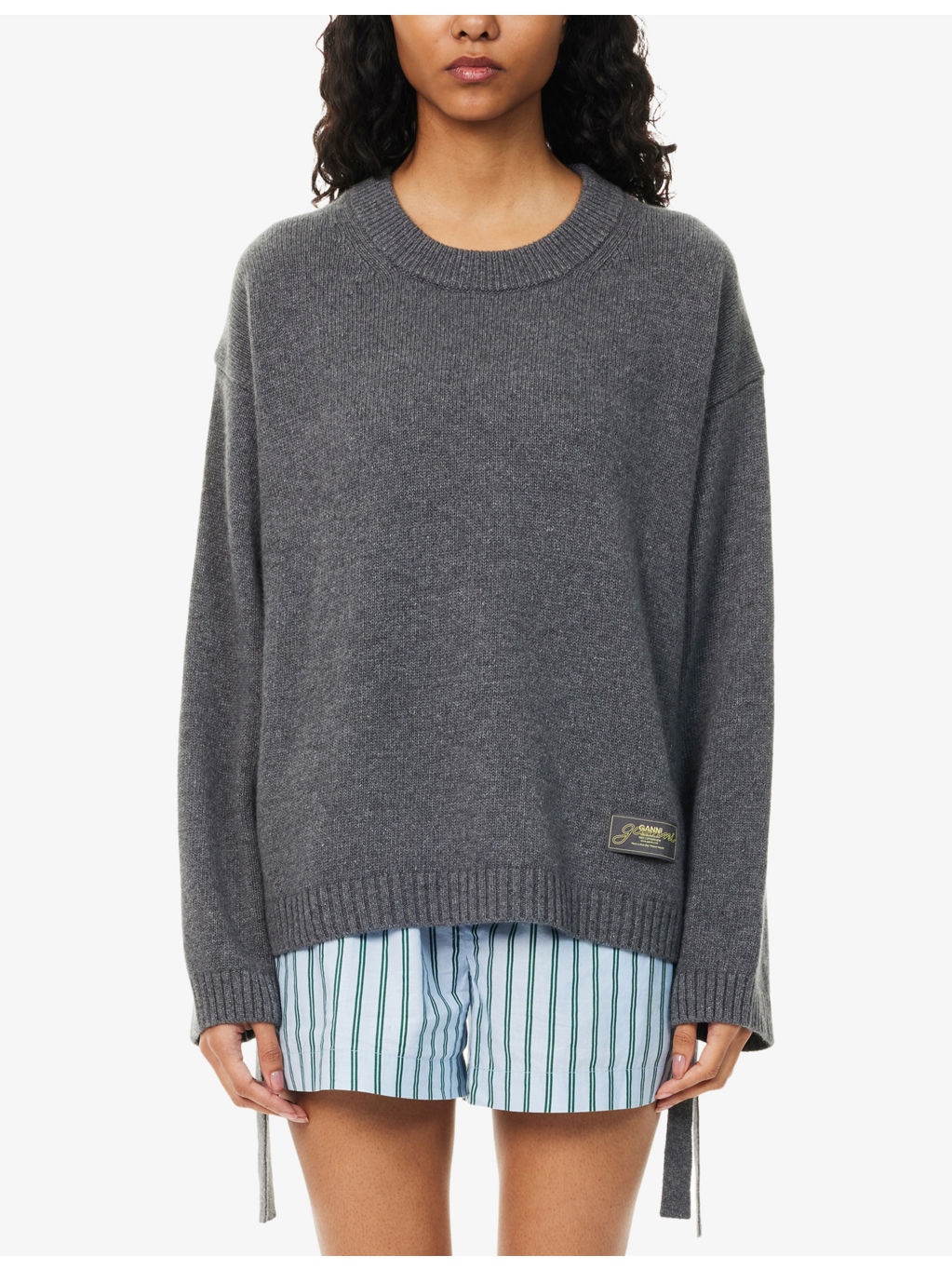 Round-Neck Brand-Patch Wool-Blend Jumper - 3