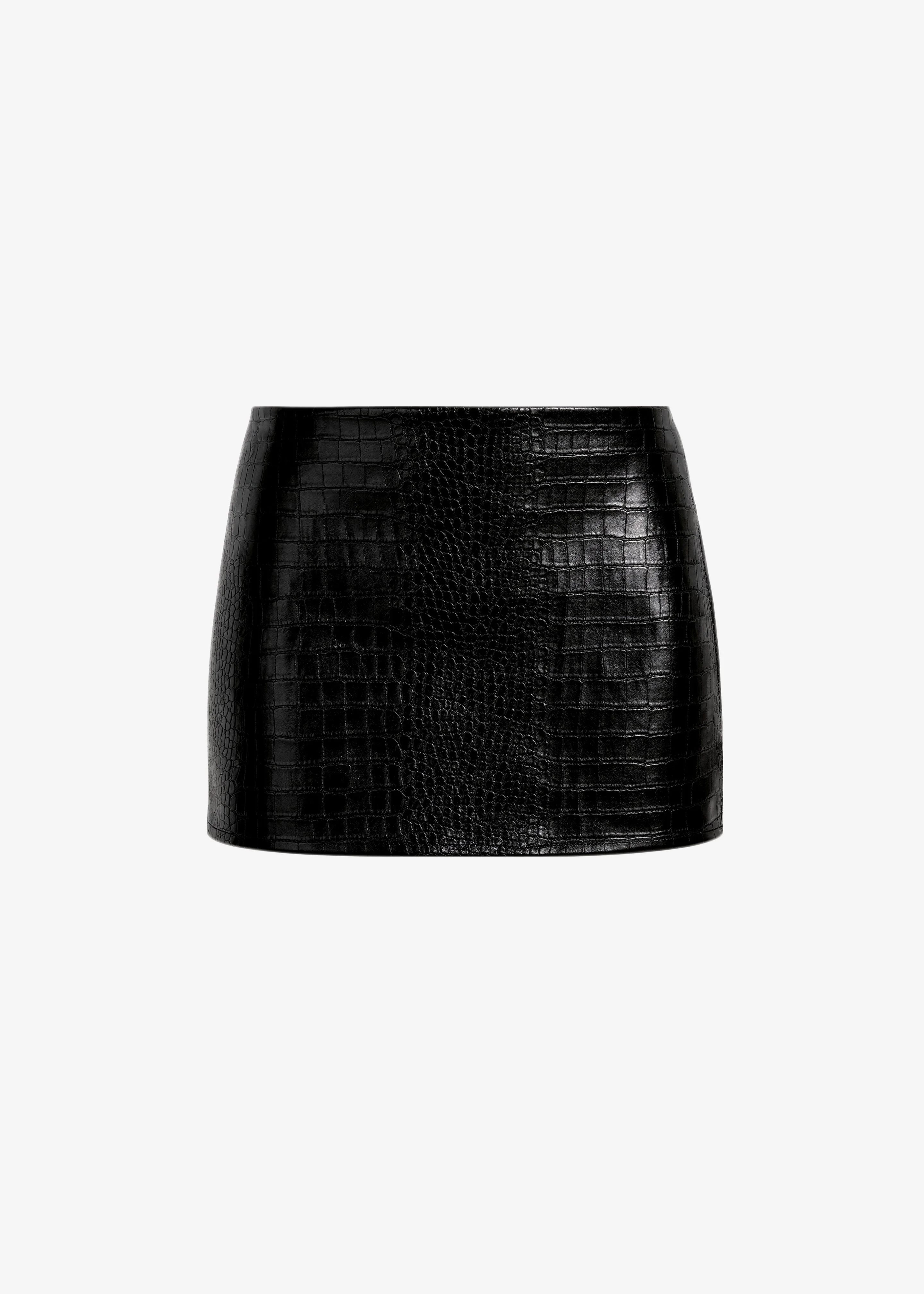 Leona Croc Faux Leather Mini Skirt - Black - 1