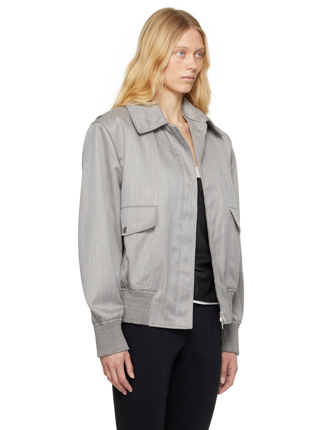 Gray Boxy Collared Bomber Jacket - 2