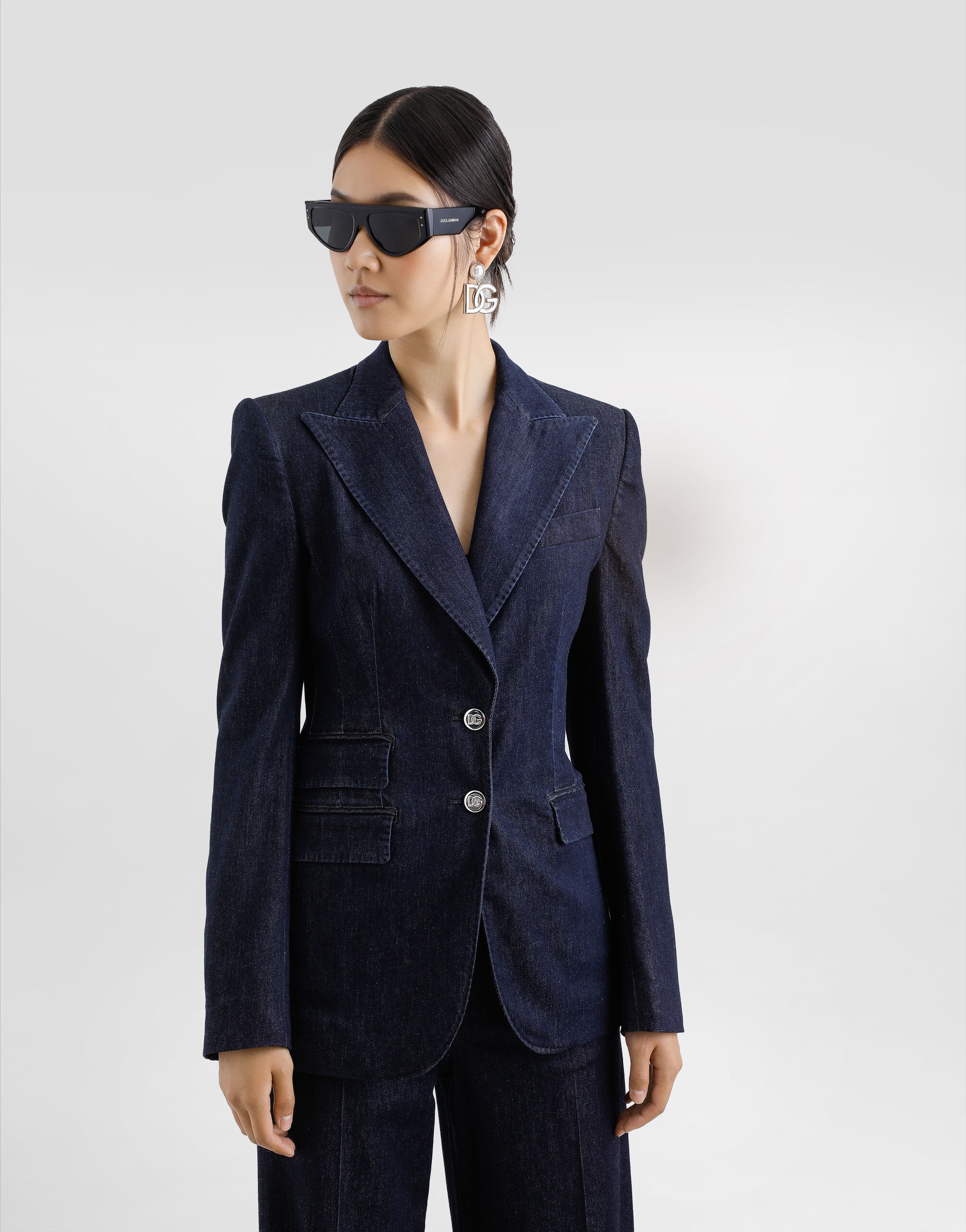 Single-breasted denim and silk Turlington jacket - 4