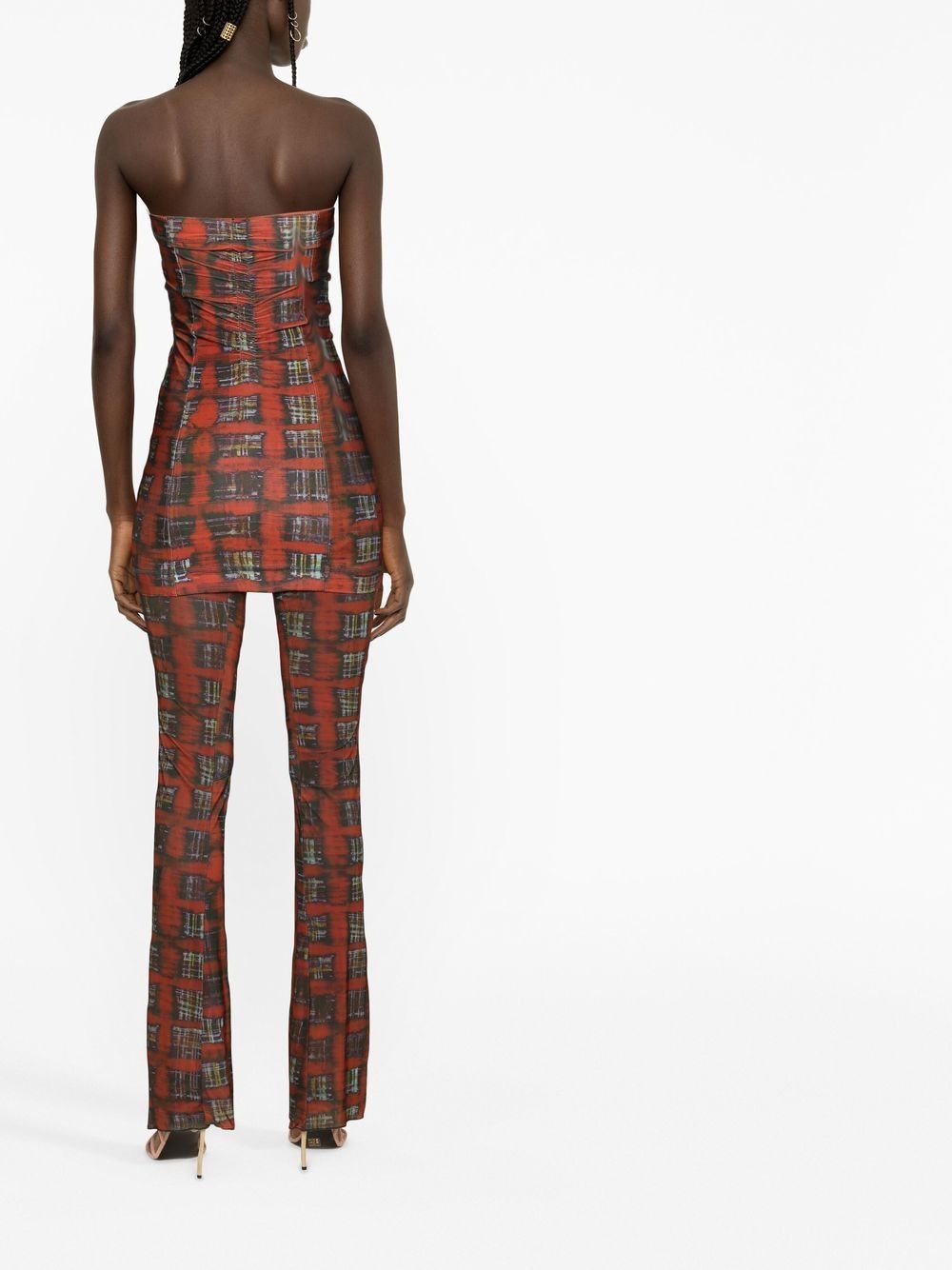 tartan-print semi-sheer flared trousers - 3