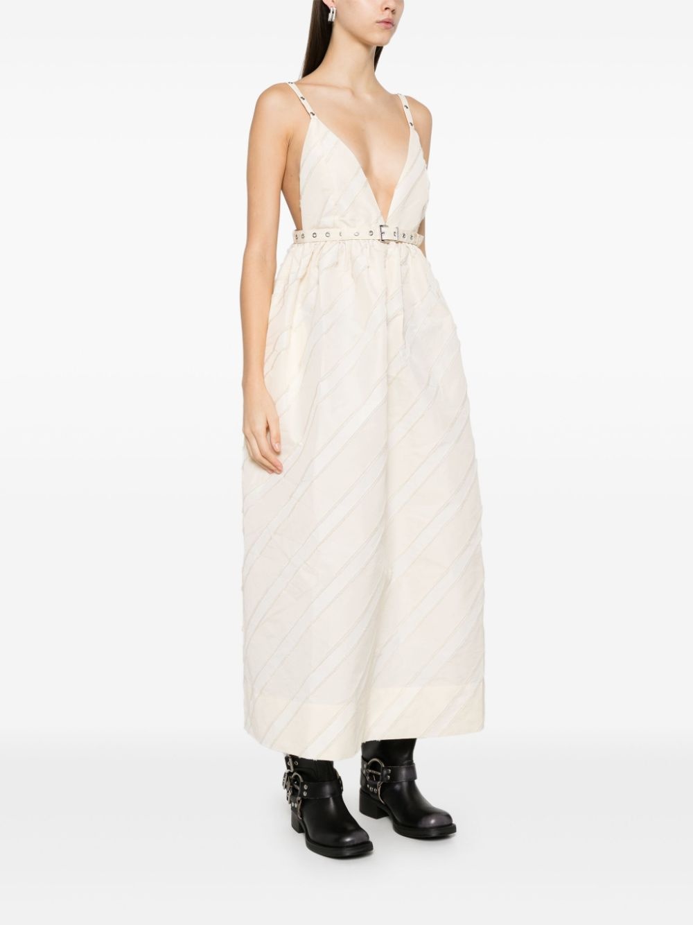 stripe-pattern midi dress - 3