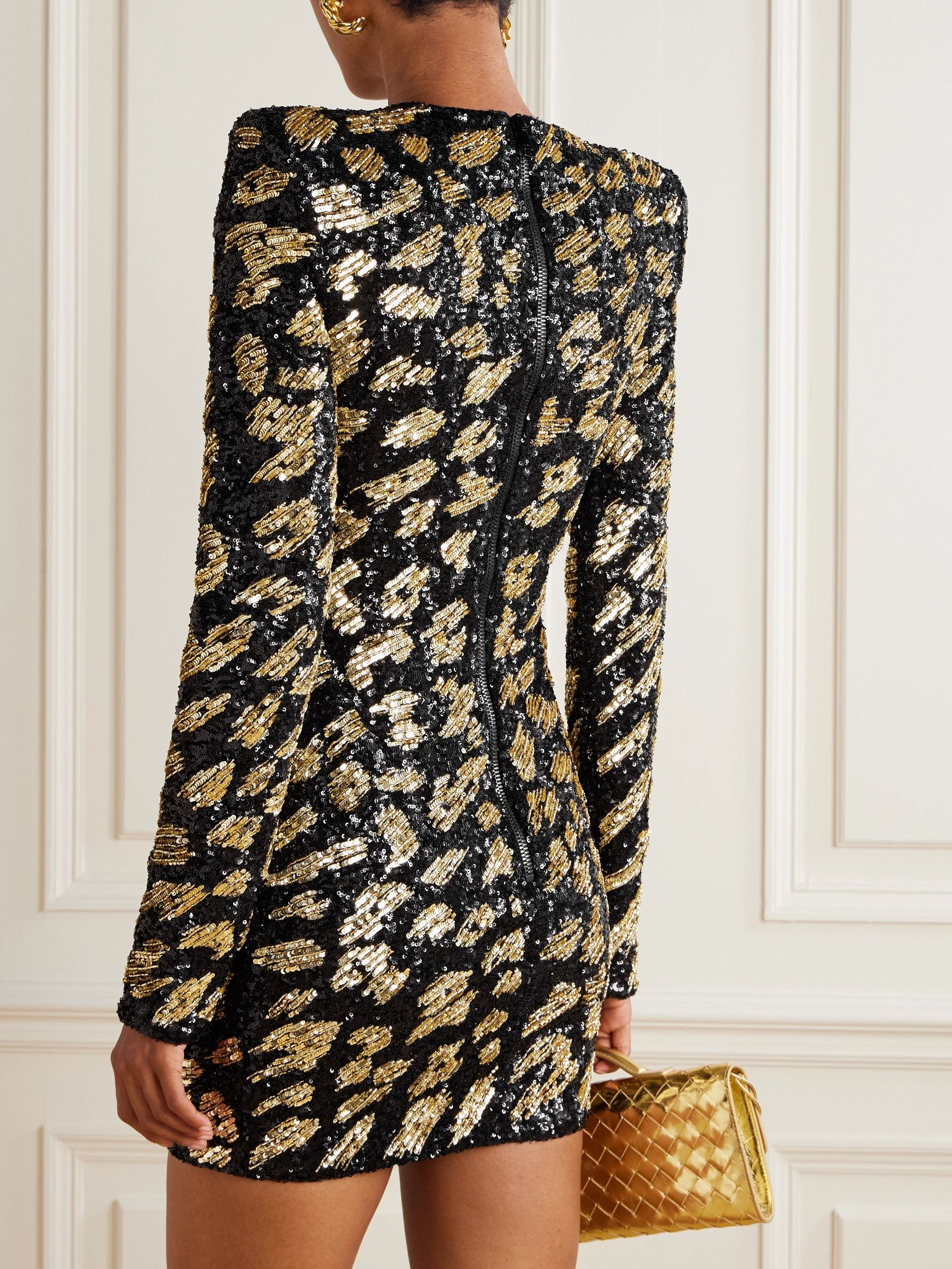 Bead-embellished sequined satin mini dress Leopard print - 3