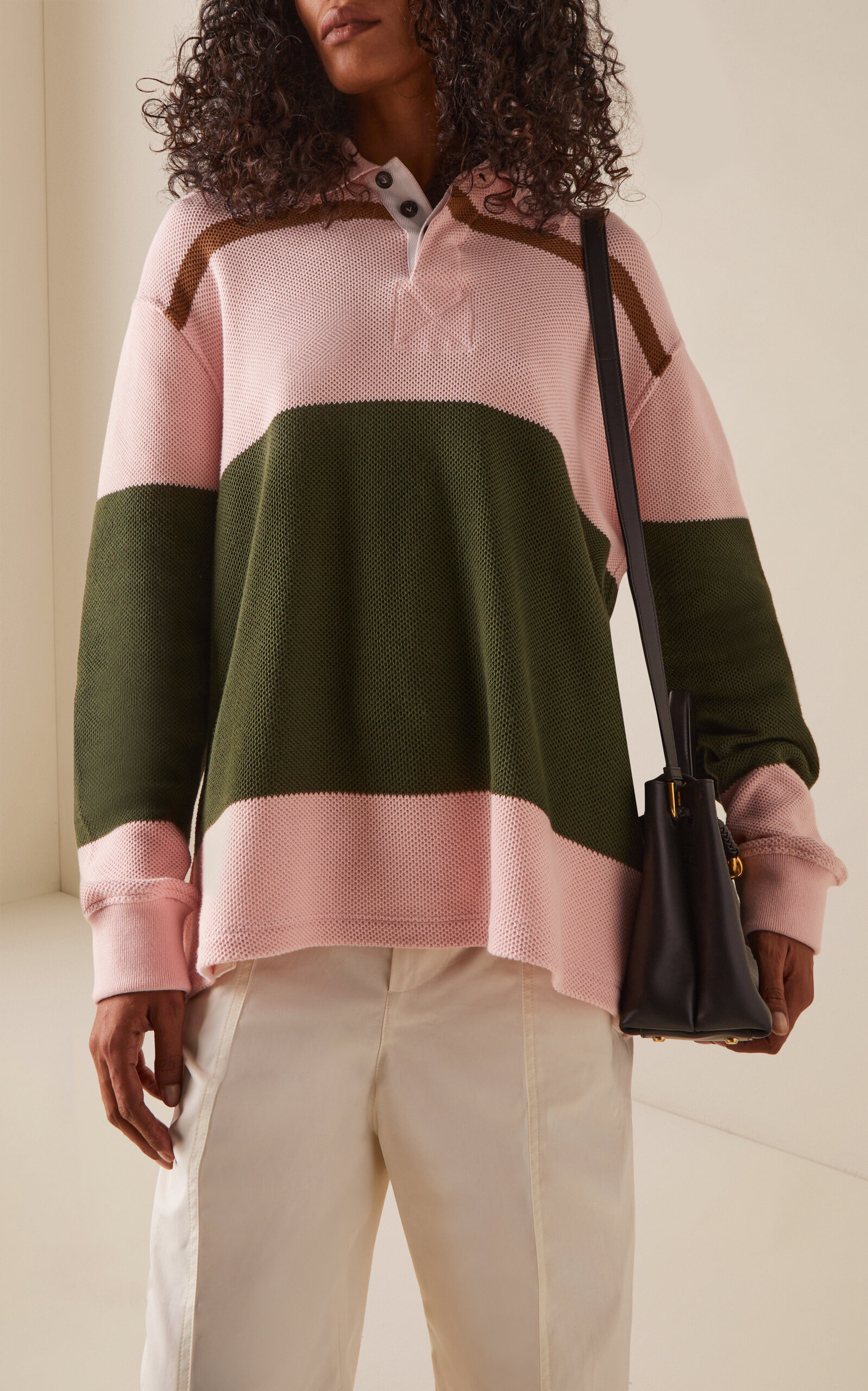Pique-Striped Cotton Polo Sweater pink - 2