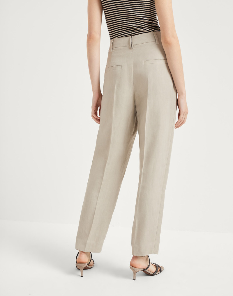 Brunello Cucinelli Viscose and linen fluid twill slouchy trousers with monili outlook