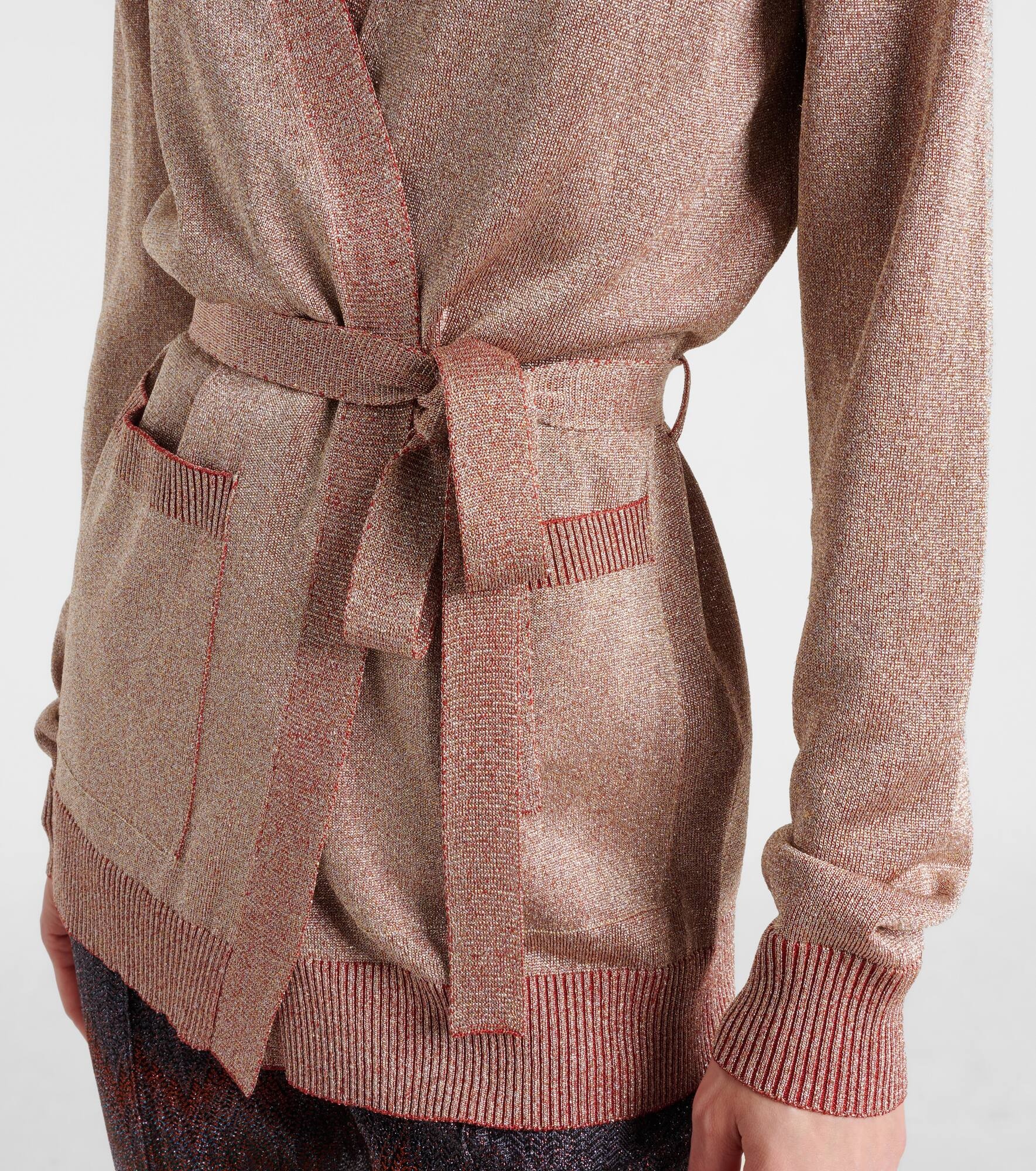Belted lamé wrap cardigan - 5
