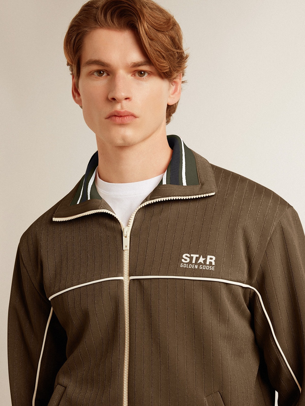 Men’s military green zipped sweatshirt with white logo - 5