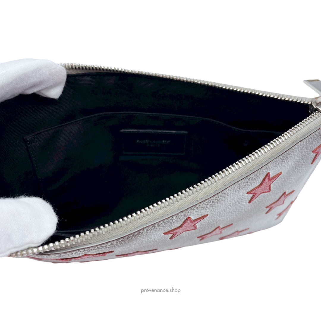 Saint Laurent Paris SLP Zip Star Pouch - Silver/Red - 13