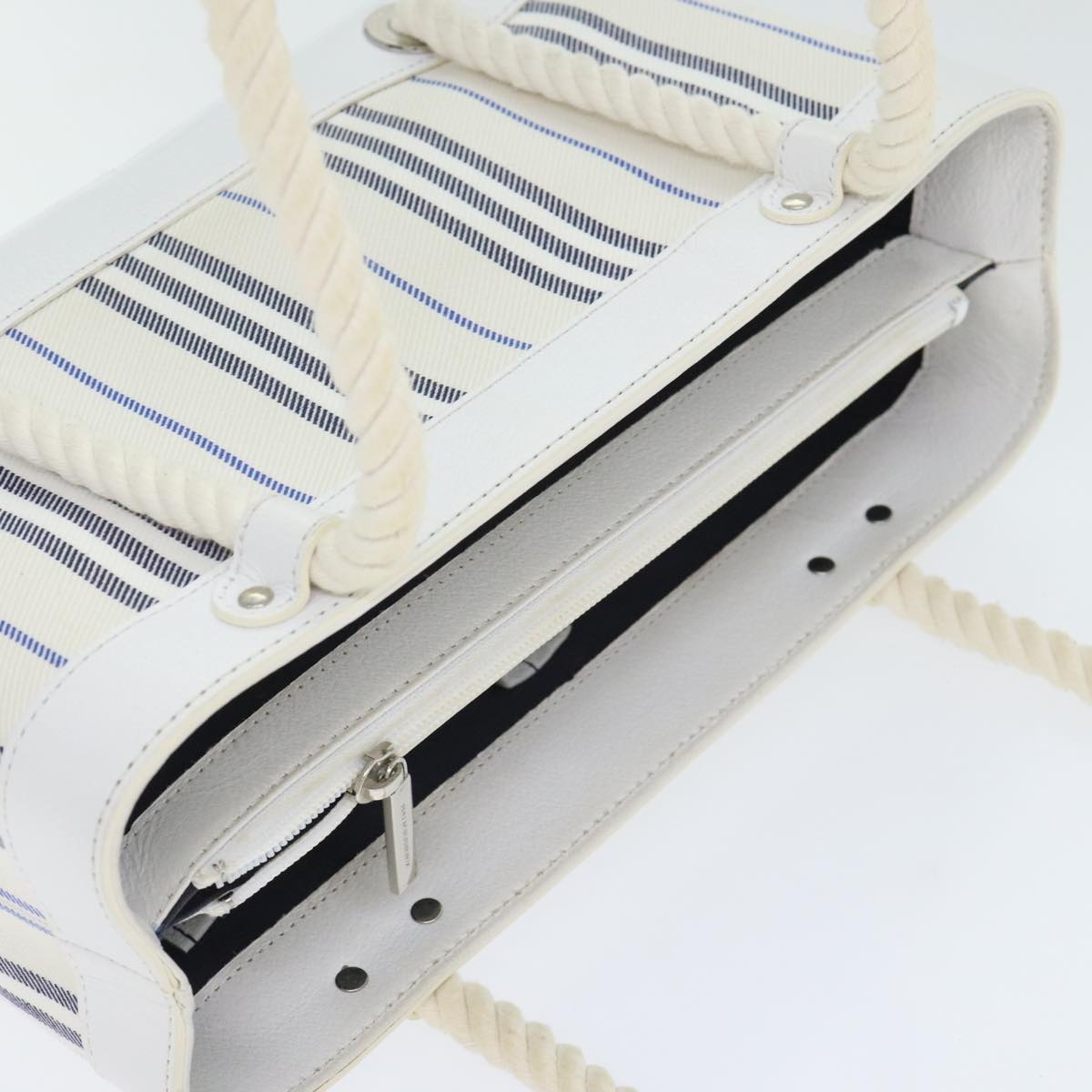 Burberry Hand Bag Canvas White Navy Silver - 5