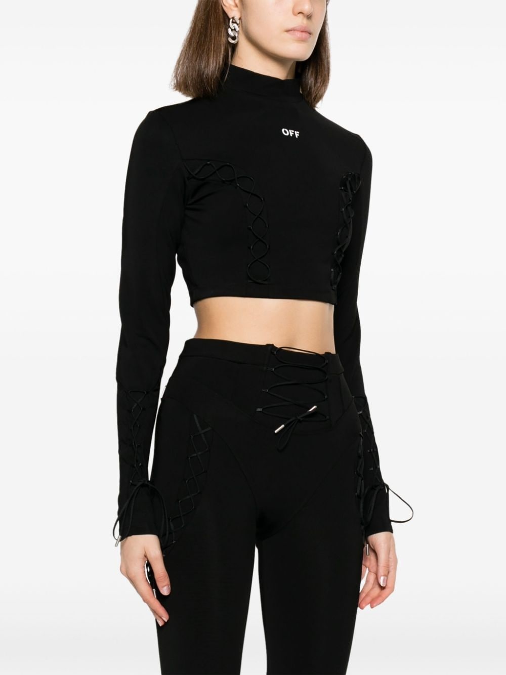 lace-up logo crop top - 3