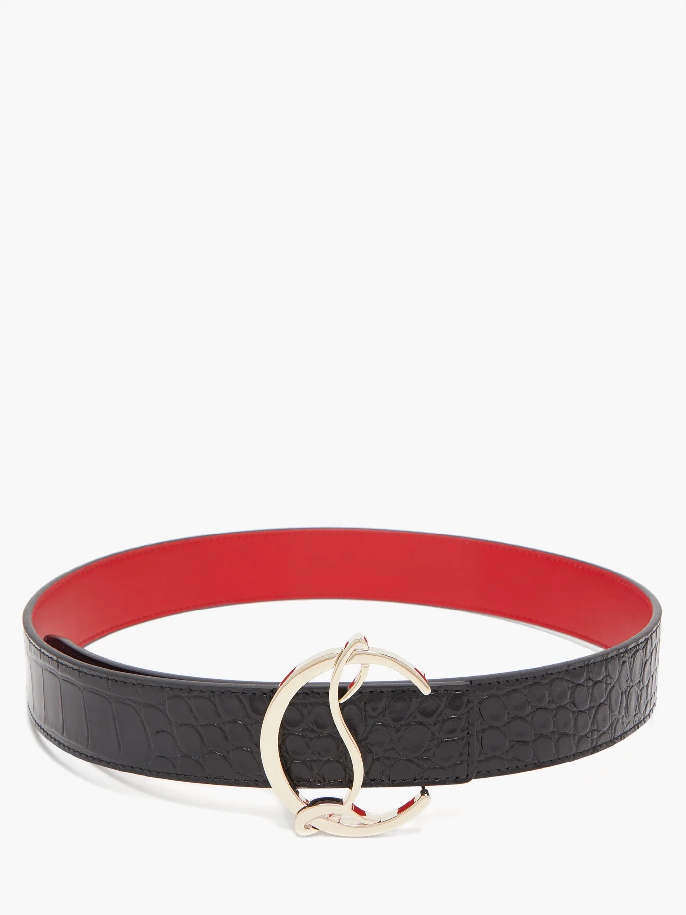 Monogram-buckle crocodile-effect leather belt - 5