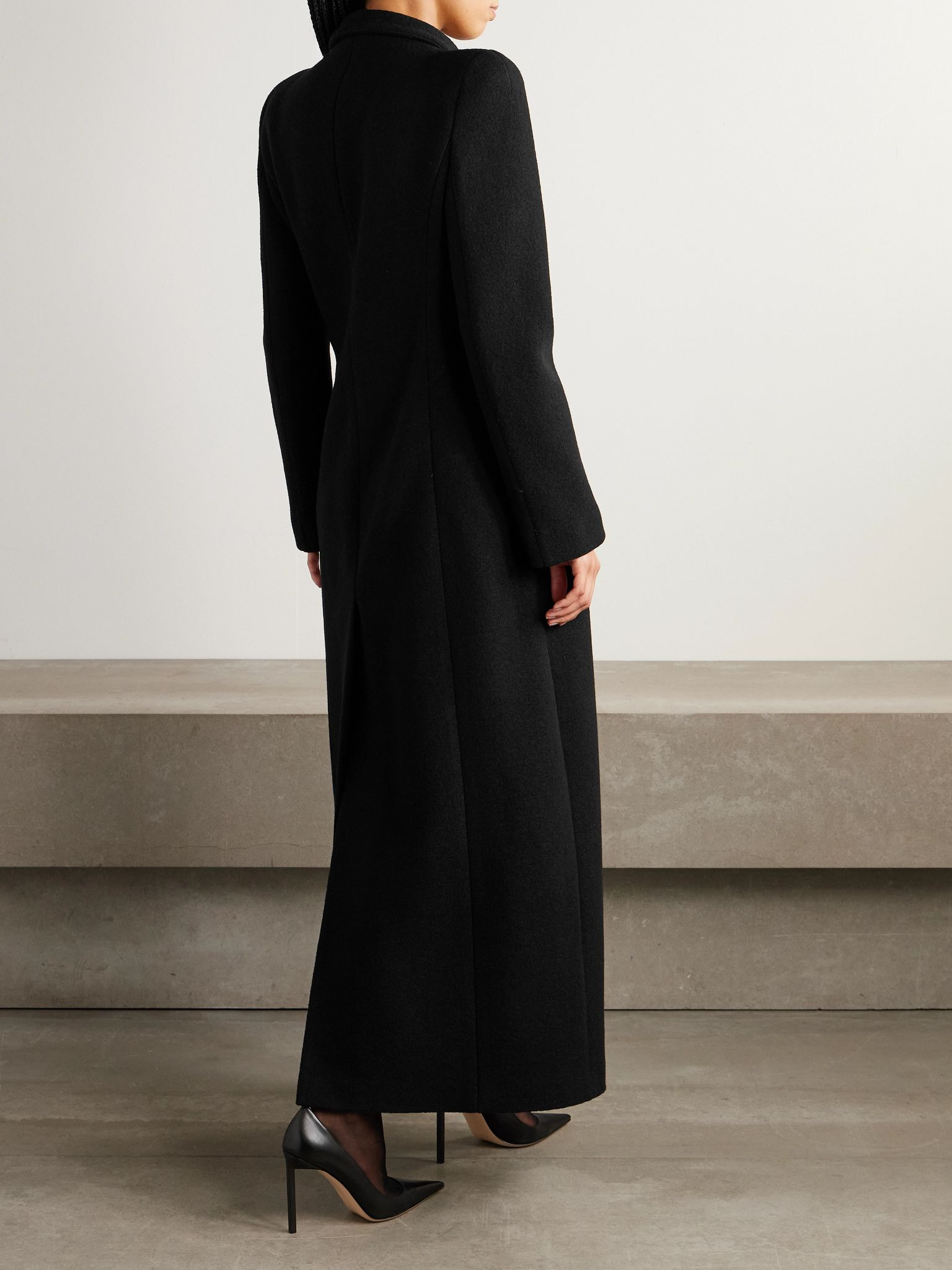 Double-breasted wool-bouclé coat Black - 3