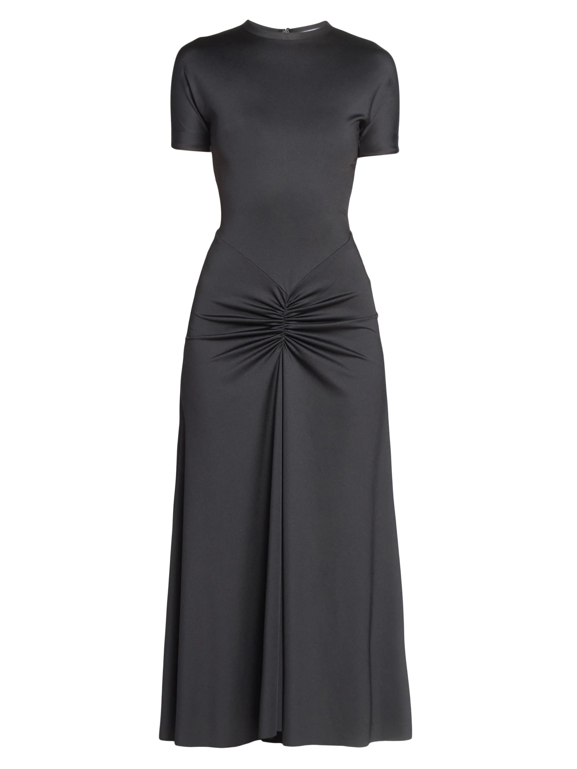 Women's Gathered Cotton T-Shirt Midi-Dress - Black - 1
