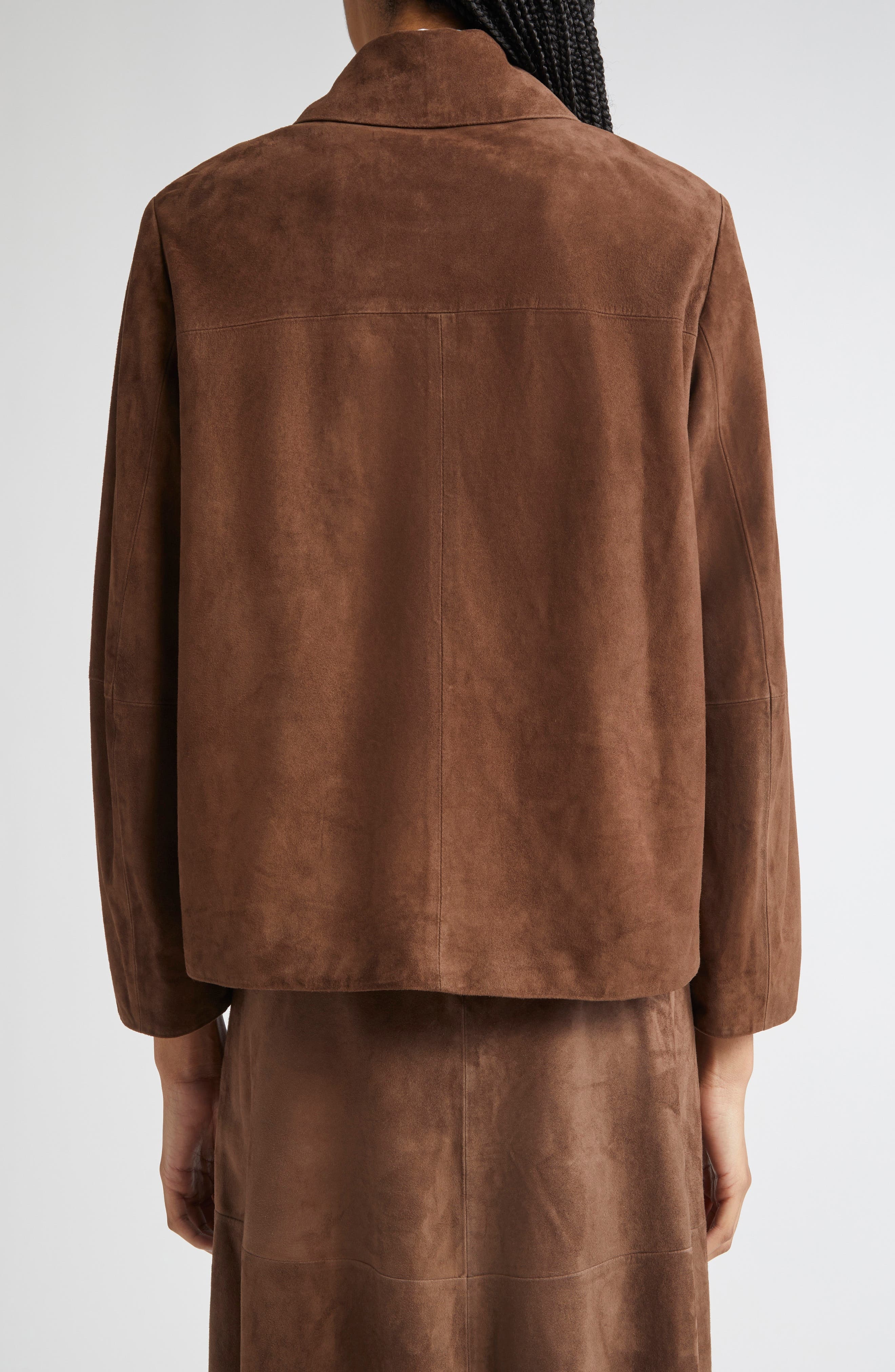 Max Mara Cloe Suede Shirt Jacket in Dark Brown at Nordstrom - 3