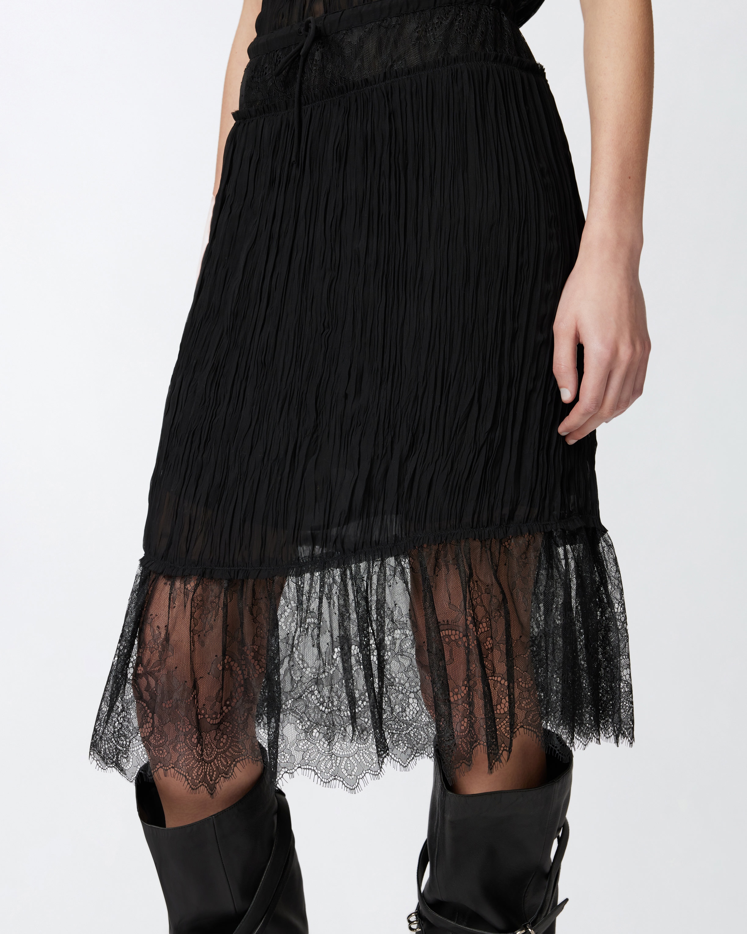 GATHERED KNEE-LENGTH SKIRT WITH LACE - 5