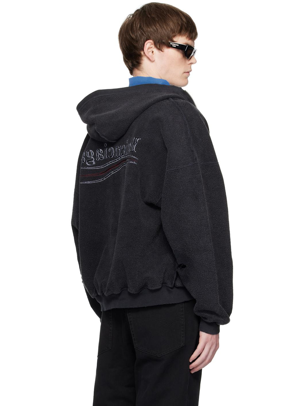 Black Political Campaign Inside-Out Zip-Up Hoodie - 3