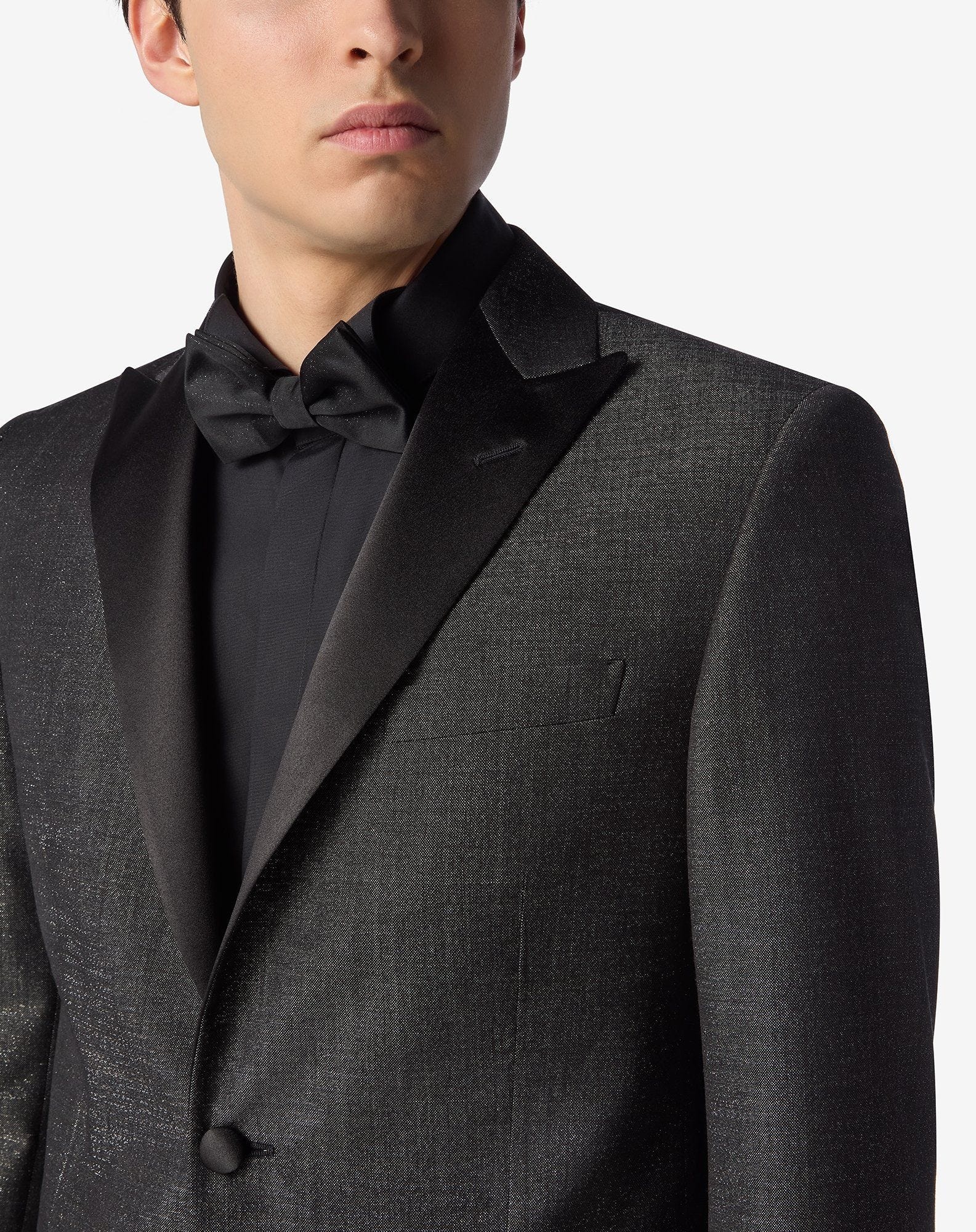 Grey lamé wool tuxedo jacket - 3