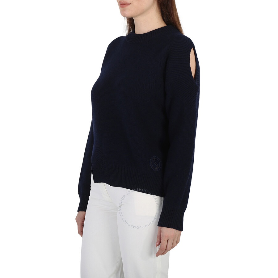 Stella Mccartney Navy Regenerated Asymmetric Cold-Shoulder Jumper - 4