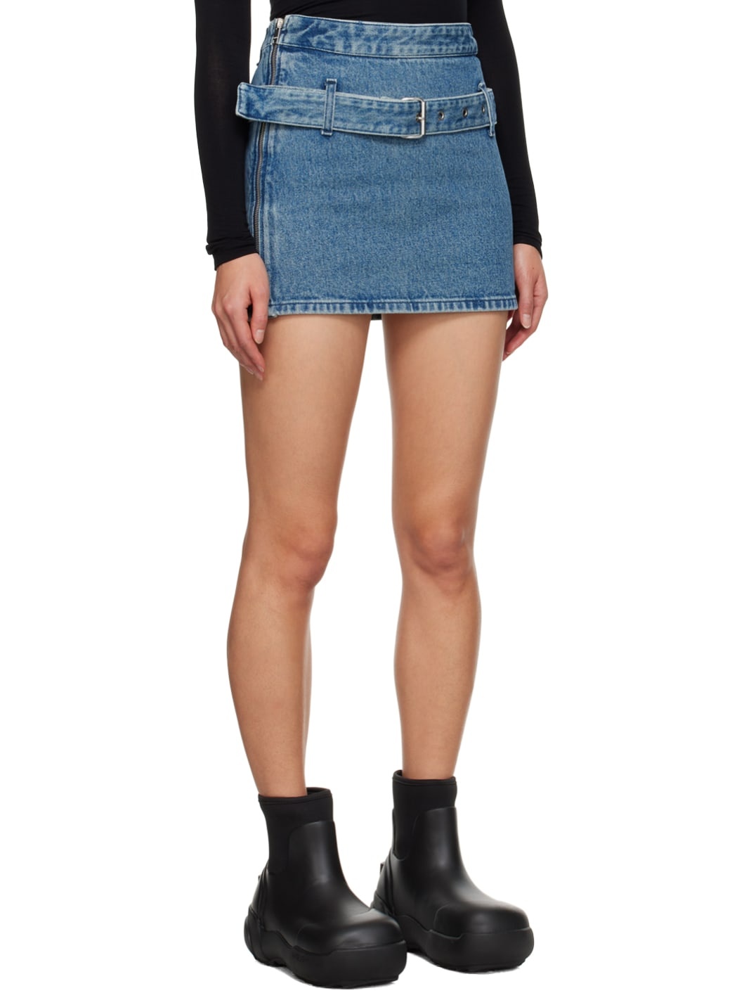Blue Belted Denim Miniskirt - 2