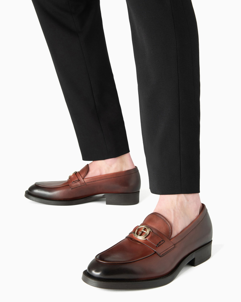 GIORGIO ARMANI Leather logo loafers outlook