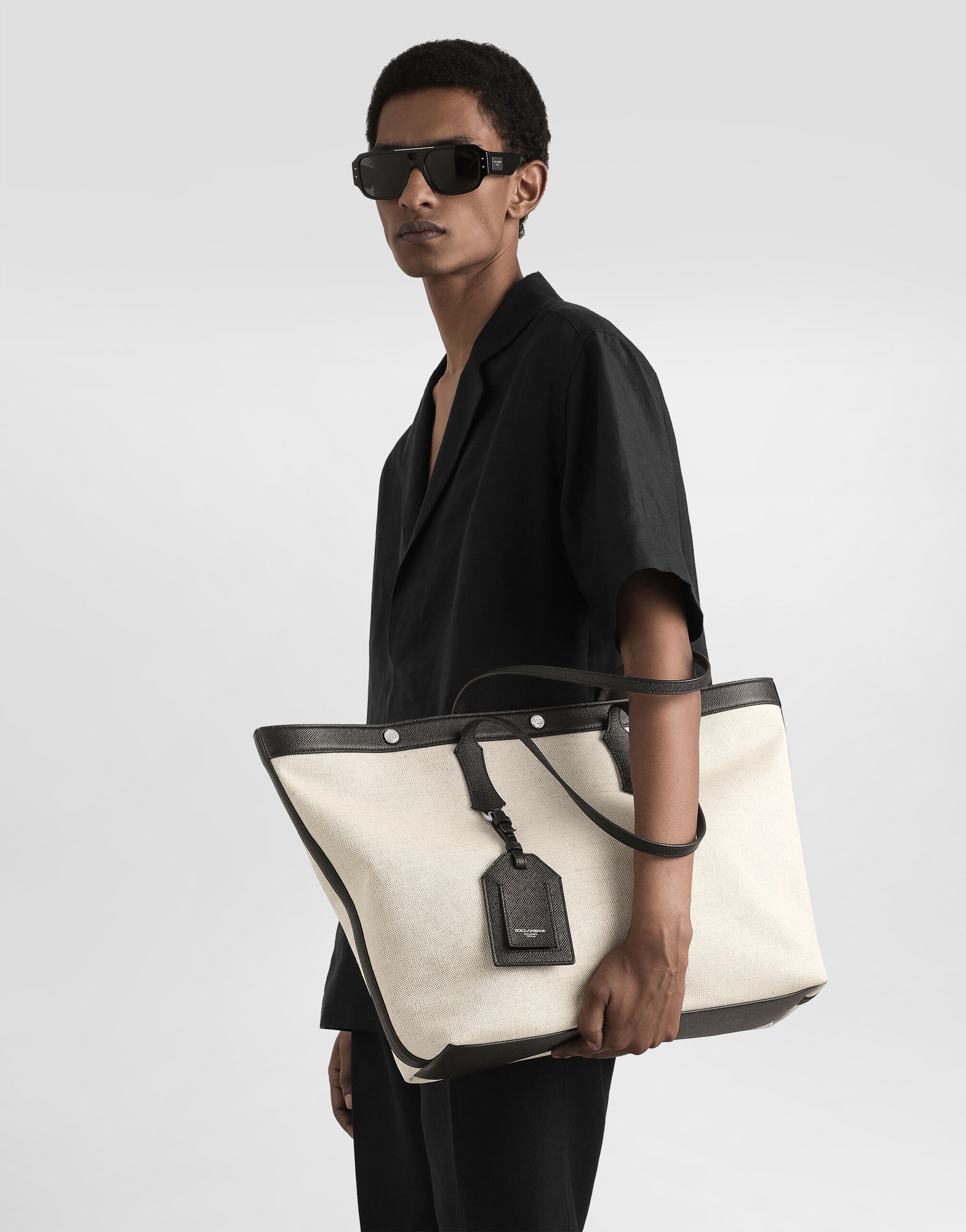 Atene shopping bag in sale&pepe fabric and alpine calfskin - 8