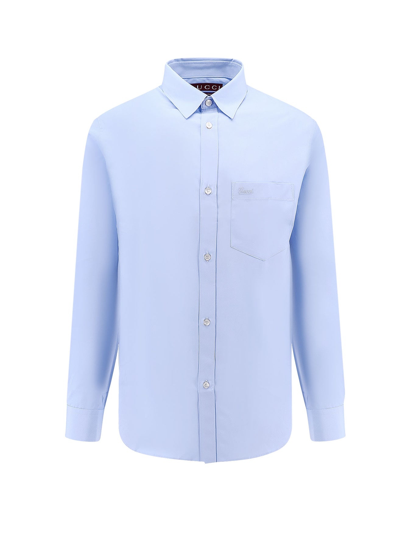 Cotton shirt with breast pocket with Gucci embroidery - 1